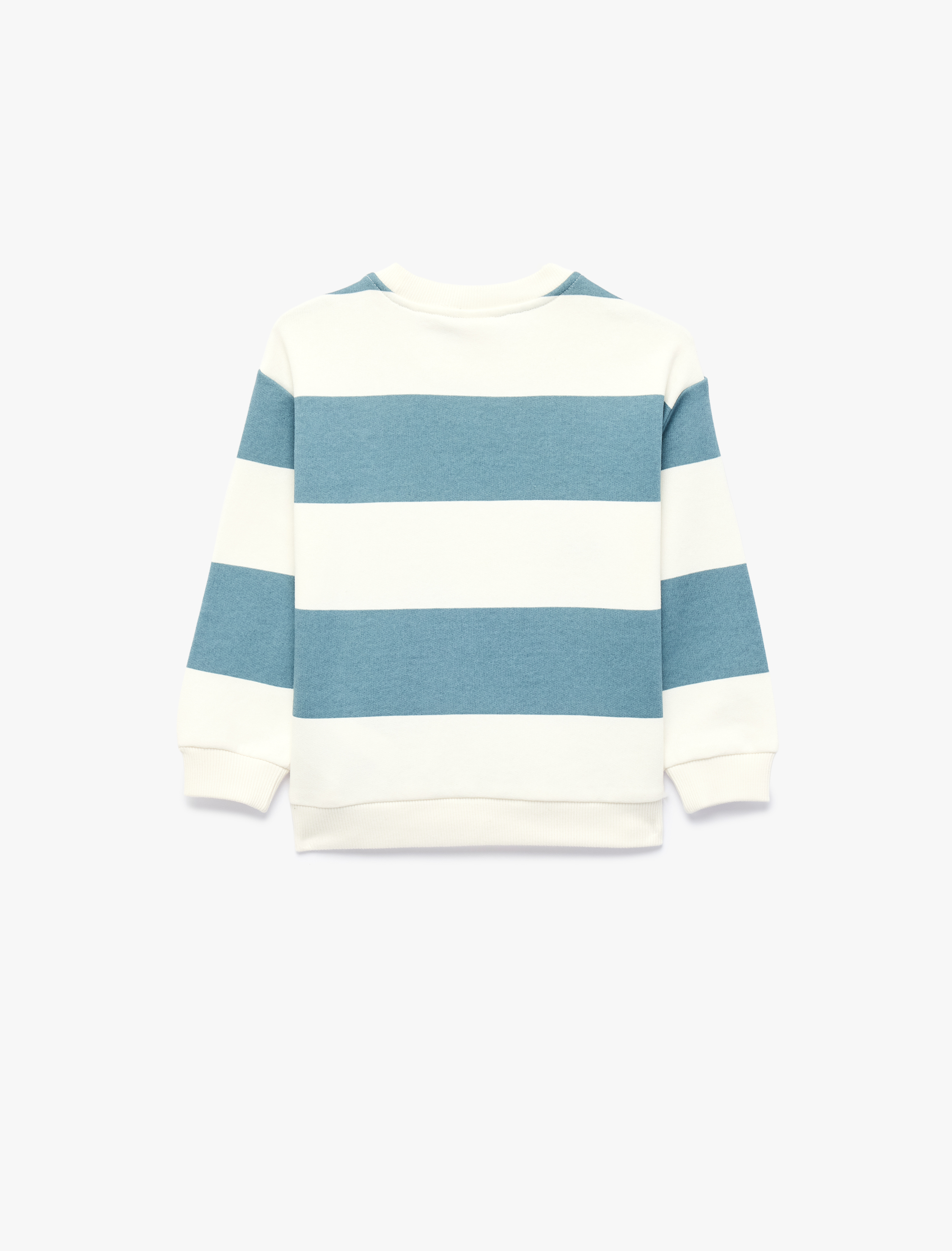  Erkek Bebek Uzun Kollu Bisiklet Yaka Nakışlı Pamuklu Çizgili Sweatshirt