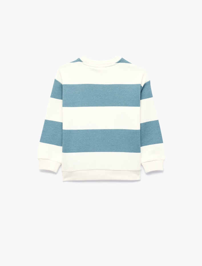 Erkek Bebek Uzun Kollu Bisiklet Yaka Nakışlı Pamuklu Çizgili Sweatshirt