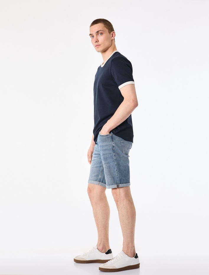  Pamuklu Normal Bel Cepli Slim Fit Jean Şort