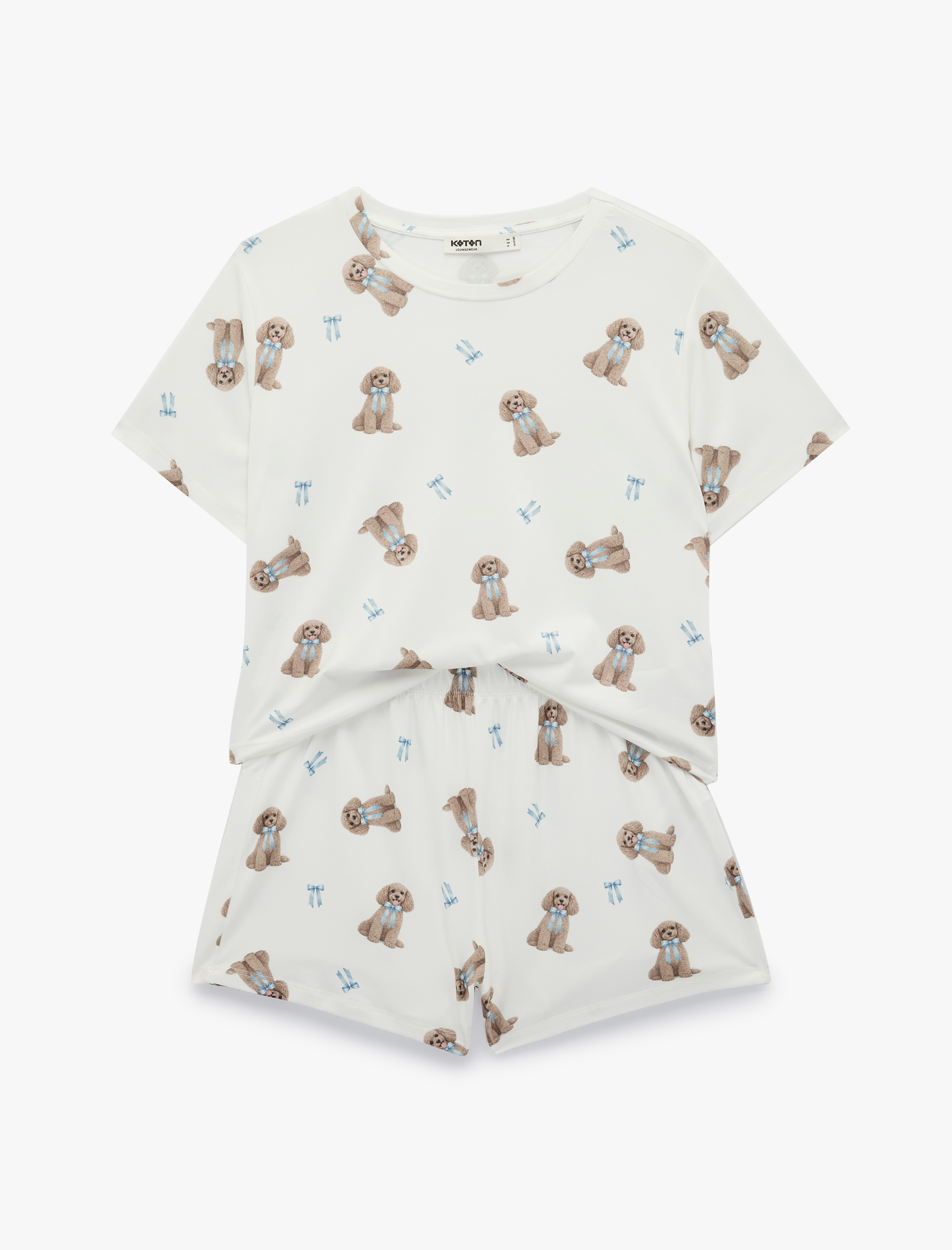   Köpek Baskılı Rahat Kesim Köpek Baskılı Şortlu Pijama Takımı
