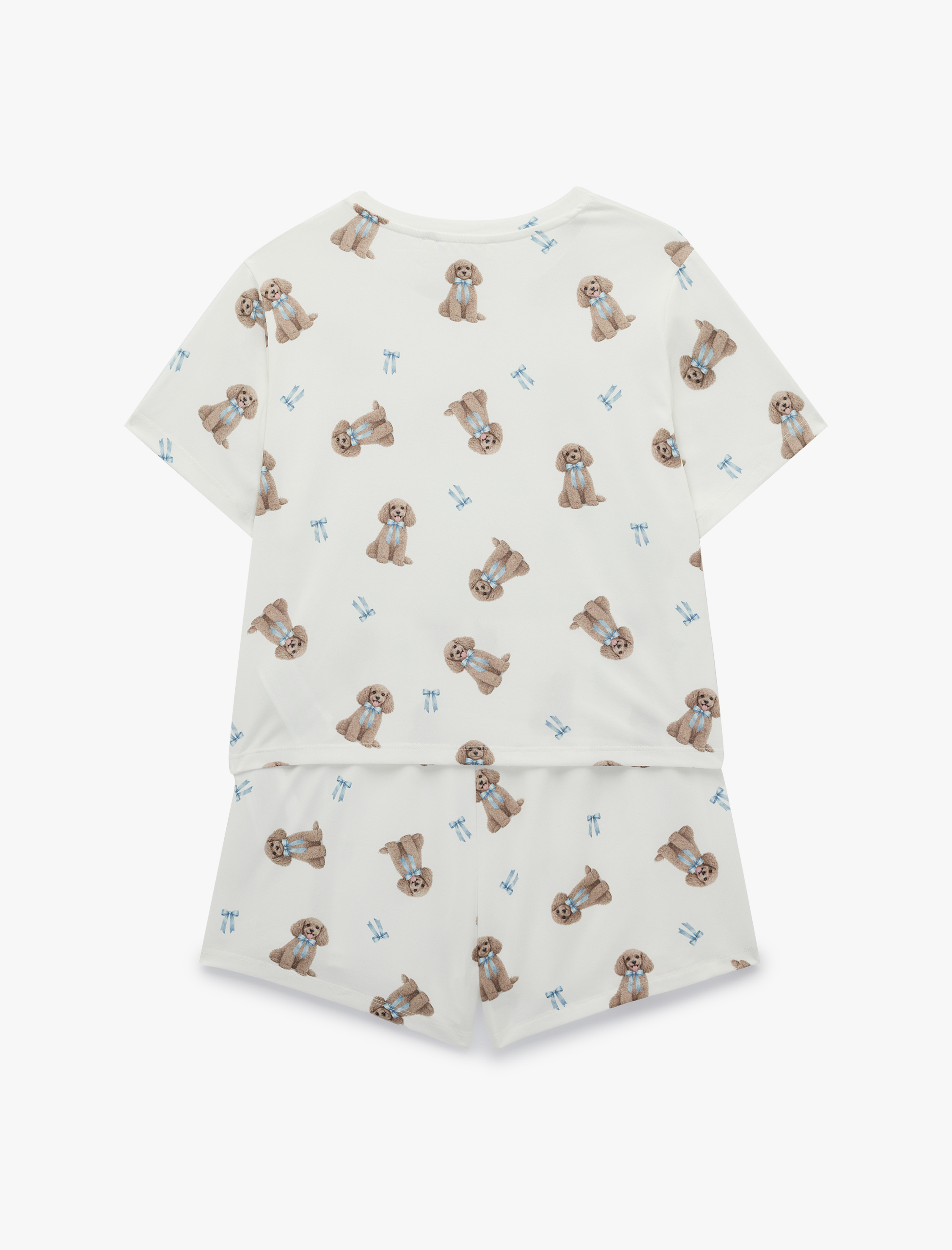   Köpek Baskılı Rahat Kesim Köpek Baskılı Şortlu Pijama Takımı