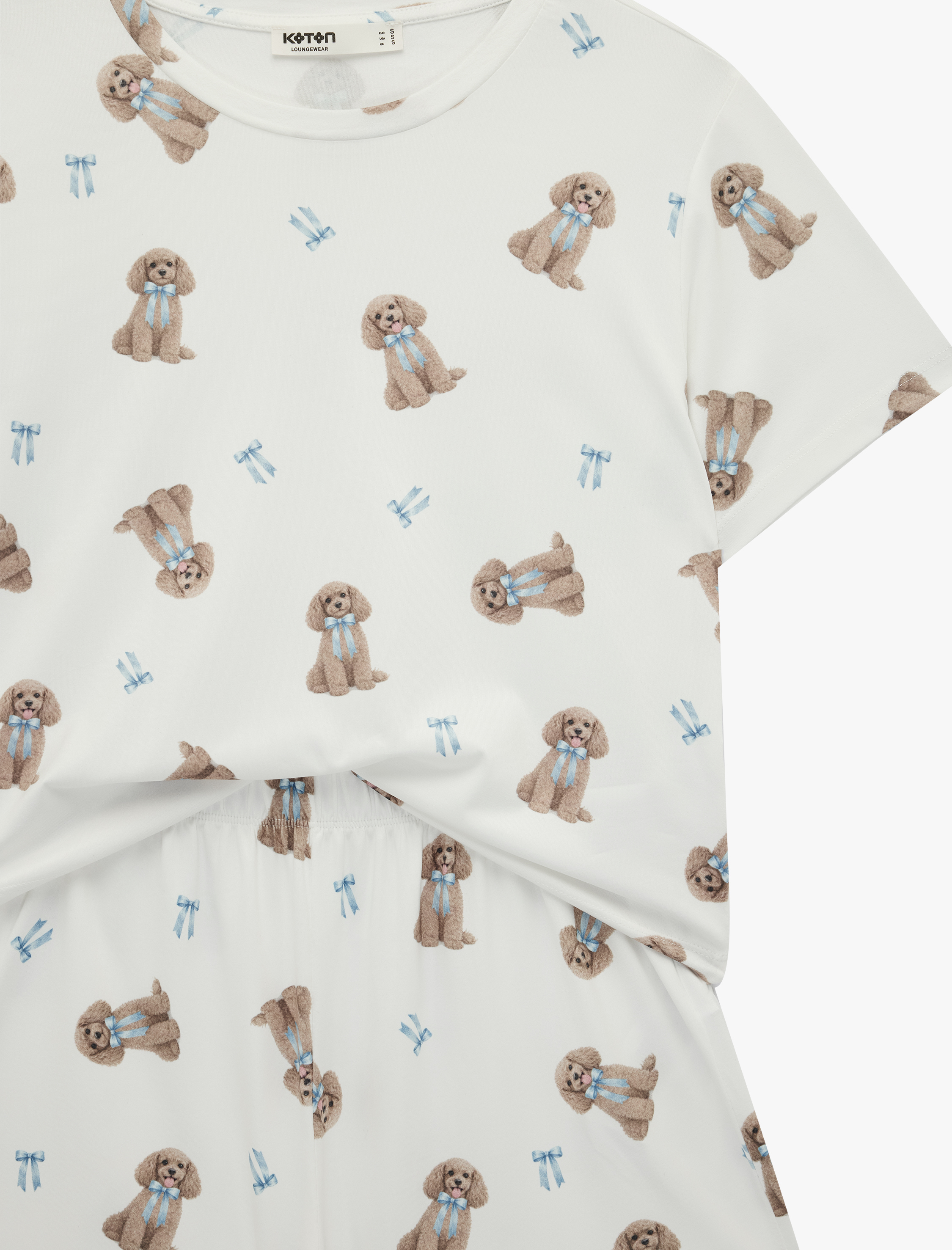   Köpek Baskılı Rahat Kesim Köpek Baskılı Şortlu Pijama Takımı