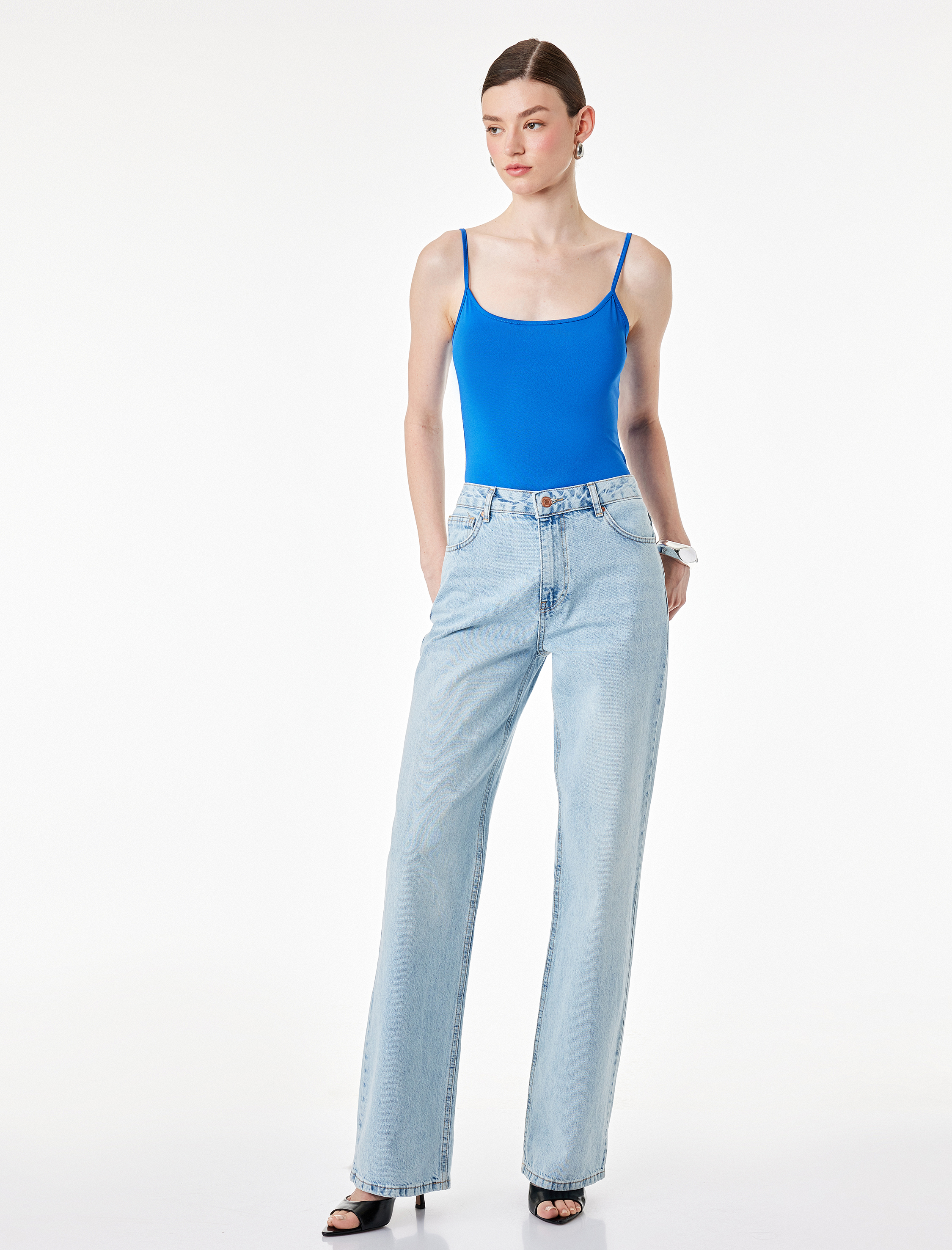   Slim Fit İp Askılı Kobalt Mavi Atlet