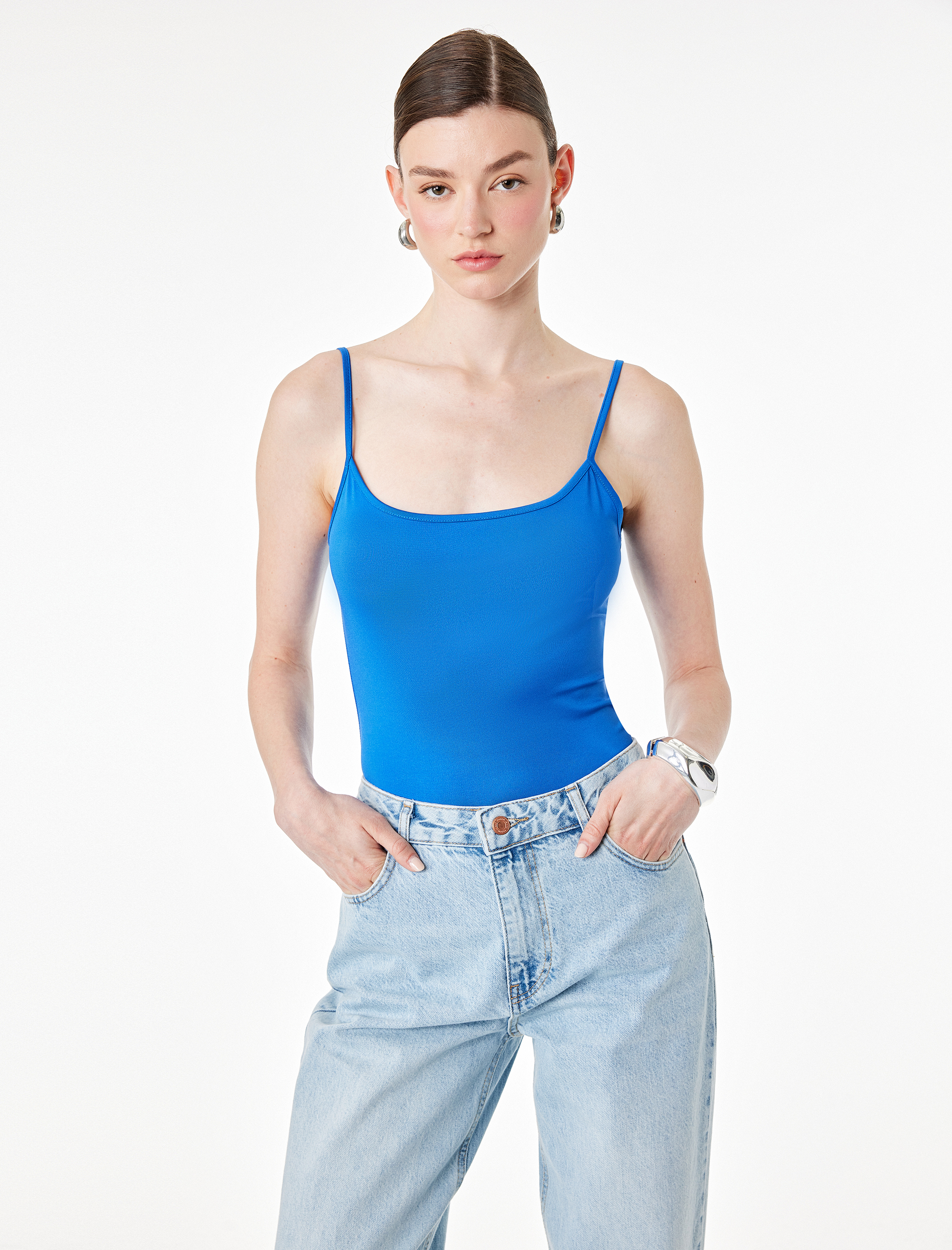   Slim Fit İp Askılı Kobalt Mavi Atlet