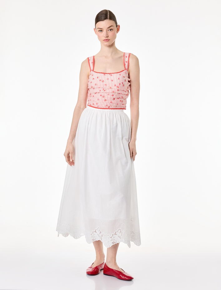  Slim Fit Dantel Detaylı Kare Yaka Askılı Çizgili Çiçekli Crop Büstiyer