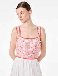 Slim Fit Dantel Detaylı Kare Yaka Askılı Çizgili Çiçekli Crop Büstiyer