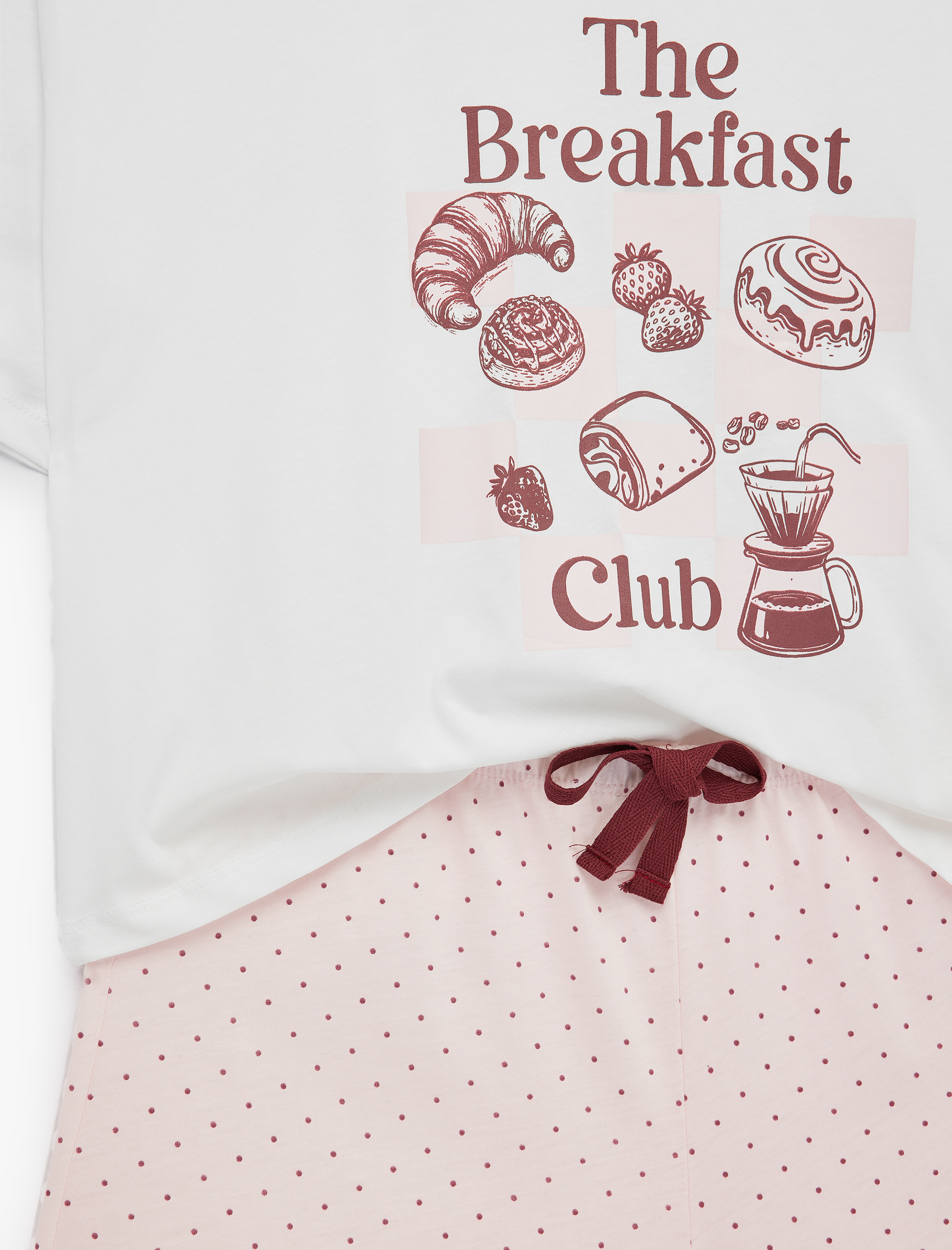   Pamuklu Bisiklet Yaka Kısa Kollu Rahat Kesim Baskılı Pijama Takımı