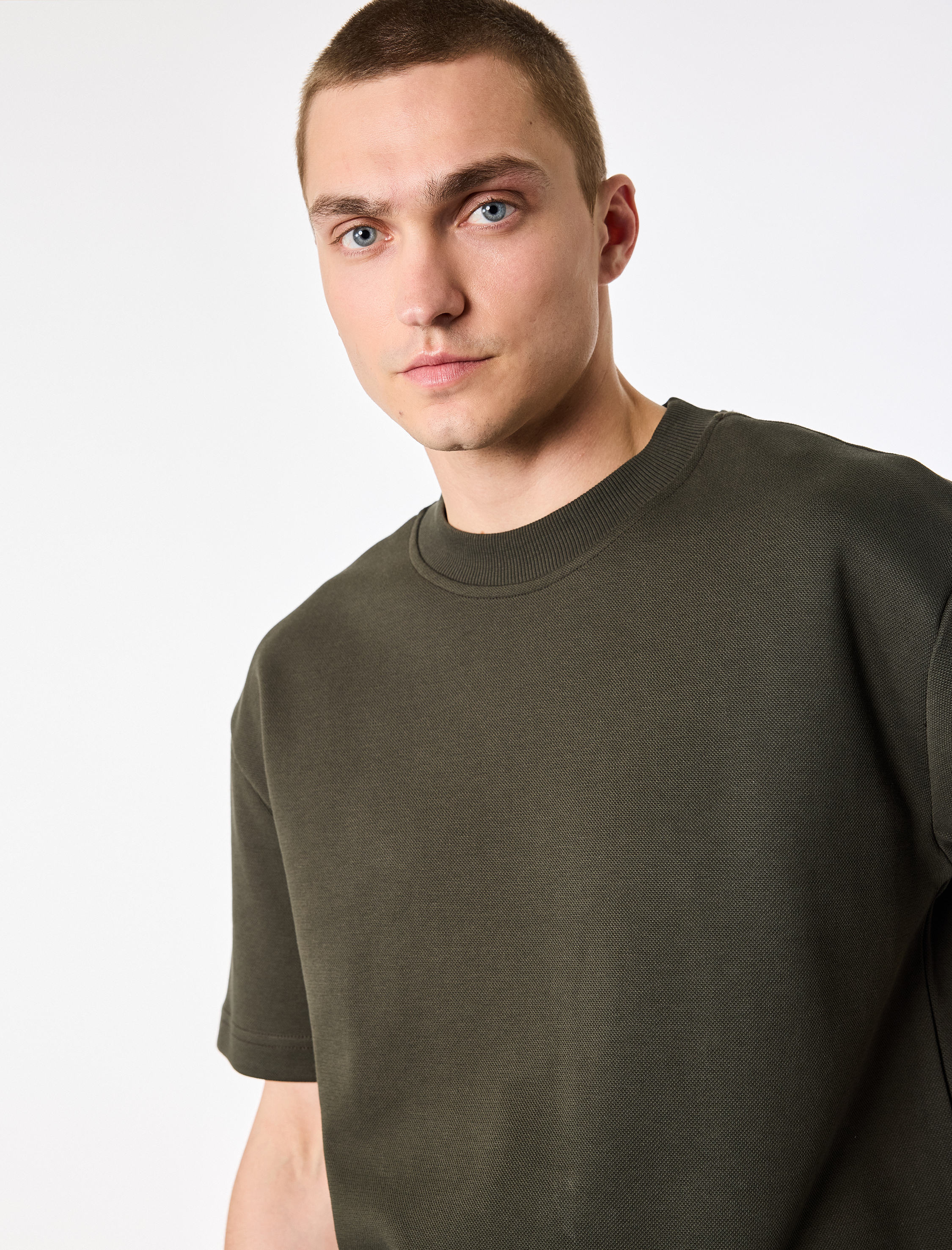   Pamuklu Kısa Kollu Pike Kumaş Bisiklet Yaka Basic Oversize Tişört
