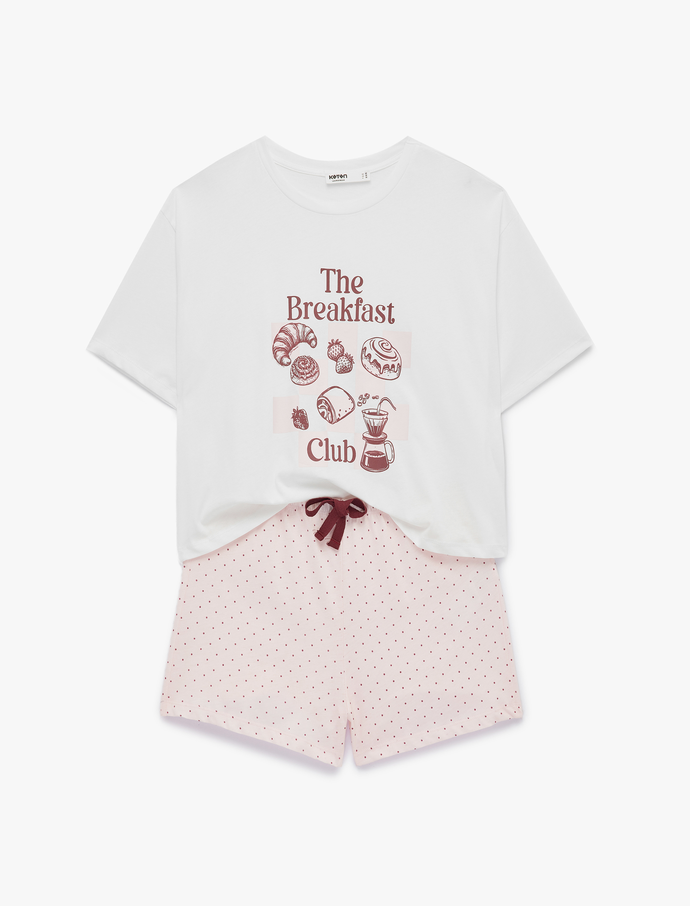   Pamuklu Bisiklet Yaka Kısa Kollu Rahat Kesim Baskılı Pijama Takımı