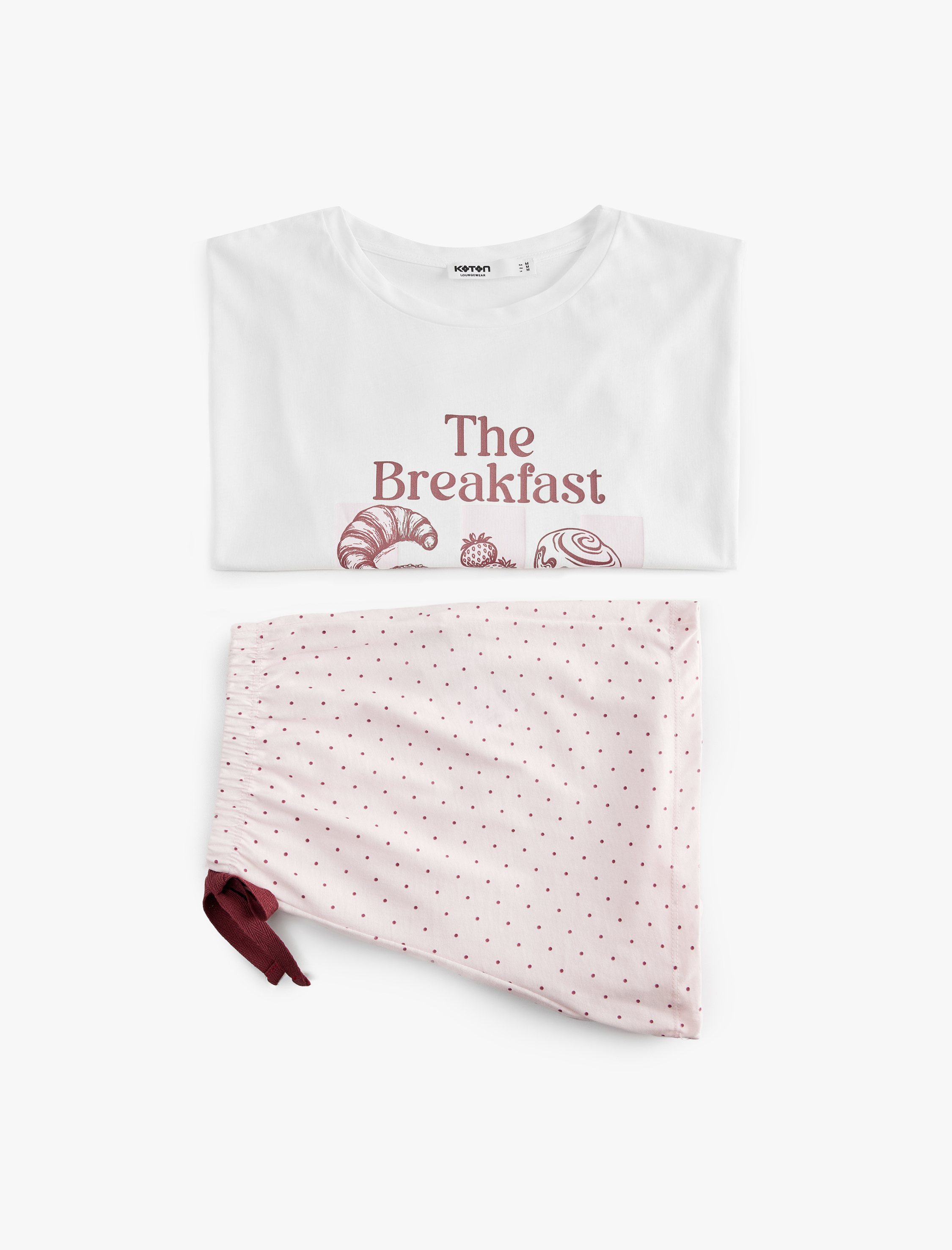   Pamuklu Bisiklet Yaka Kısa Kollu Rahat Kesim Baskılı Pijama Takımı