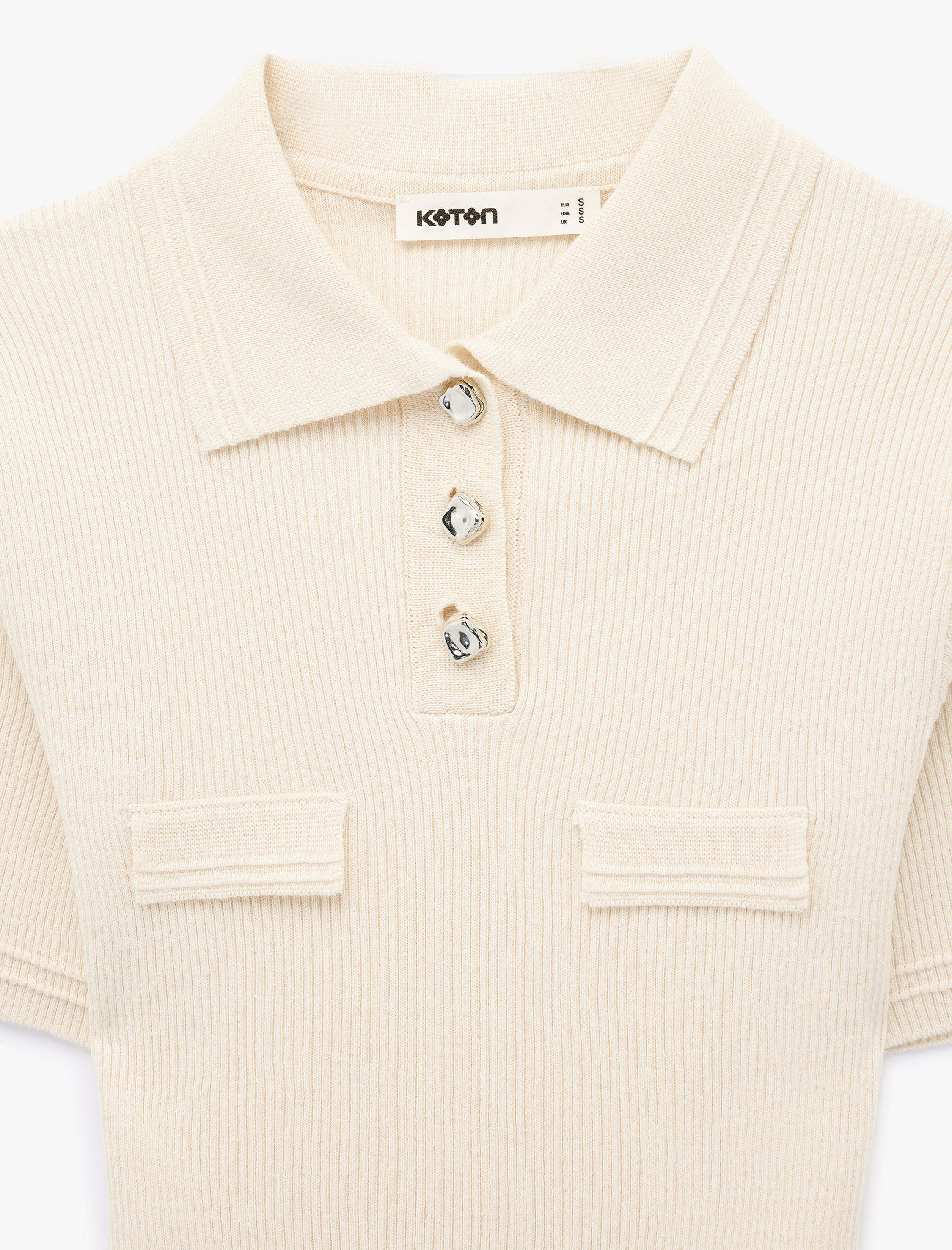   Slim Fit Yarım Düğme Detaylı Kısa Kollu Polo Yaka Triko Kazak