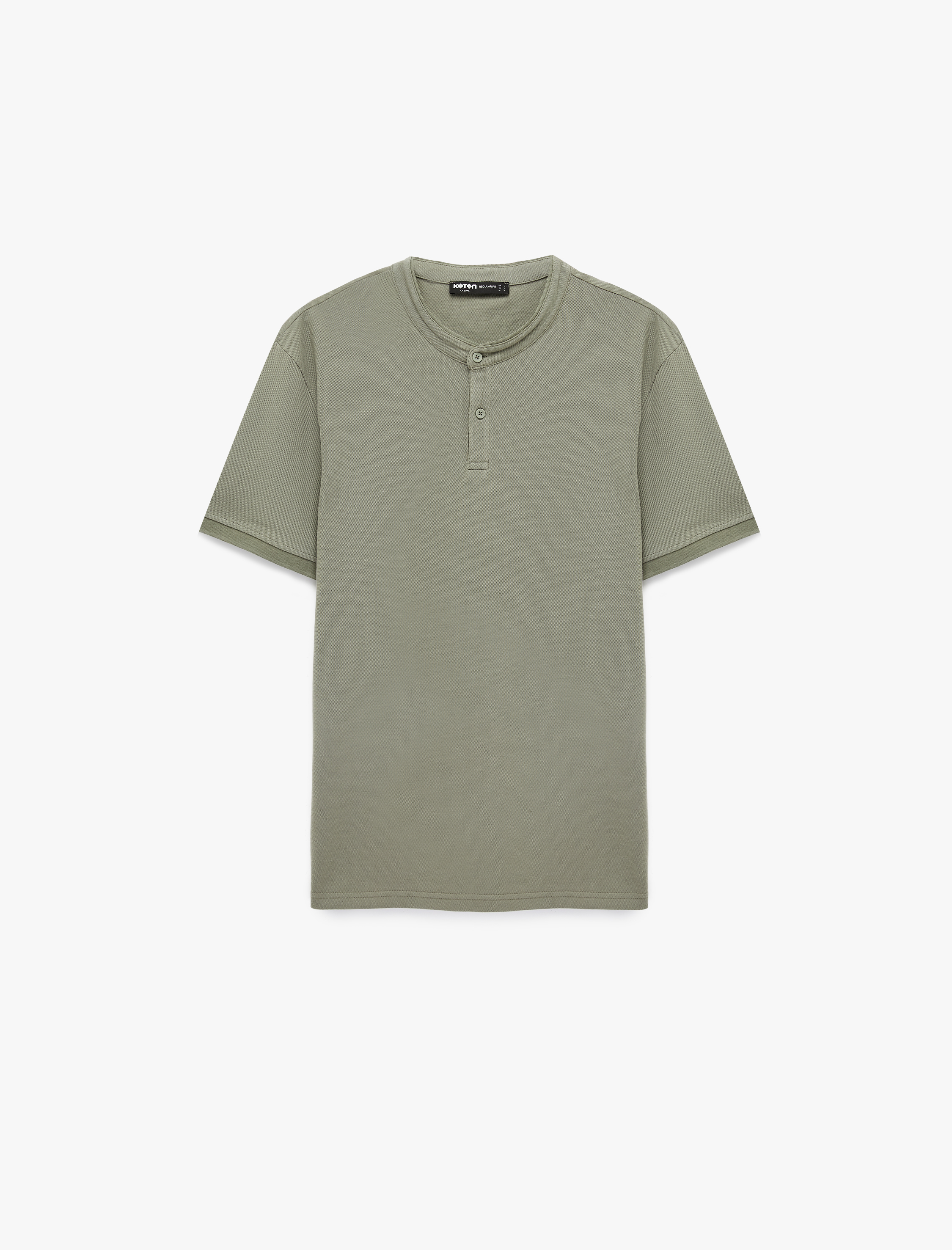   Regular Fit Pamuklu Düğmeli Kısa Kollu Henley Yaka Tişört