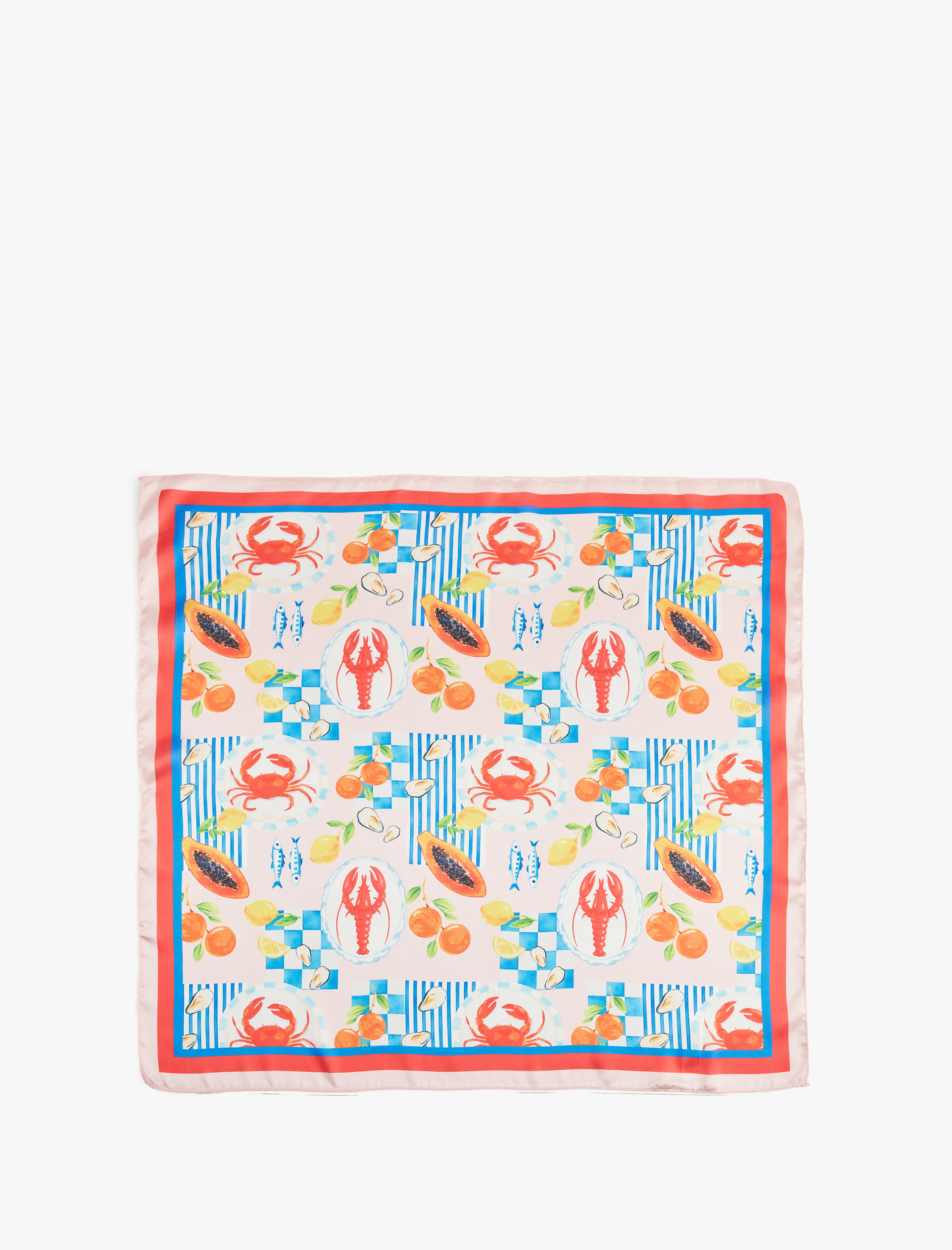  Kadın Yaz Temalı Desenli Saten Kare Fular Bandana - Koton X Sibil Çetinkaya