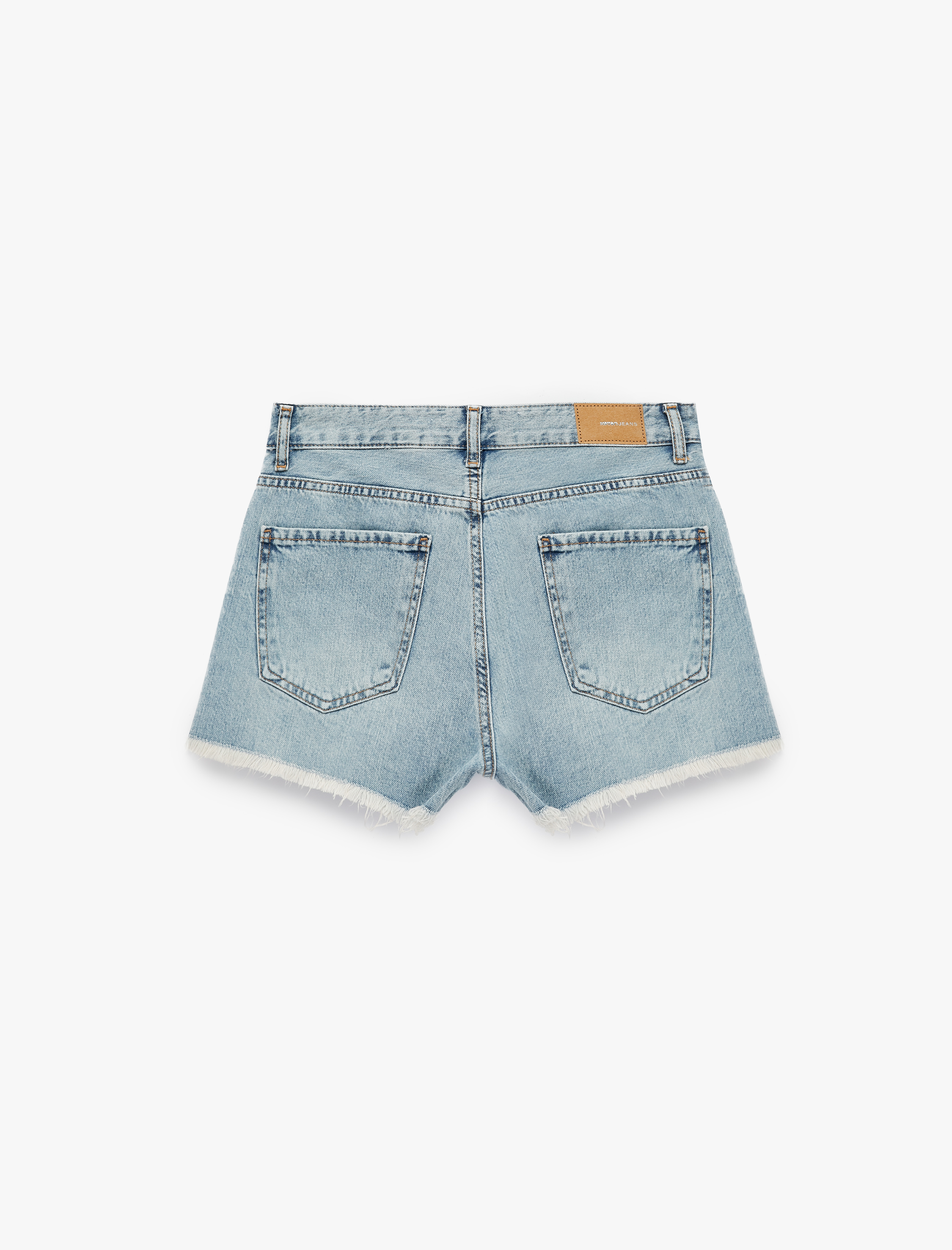   Yüksek Bel Yıpratma Detaylı Taşlı Mini Denim Şort