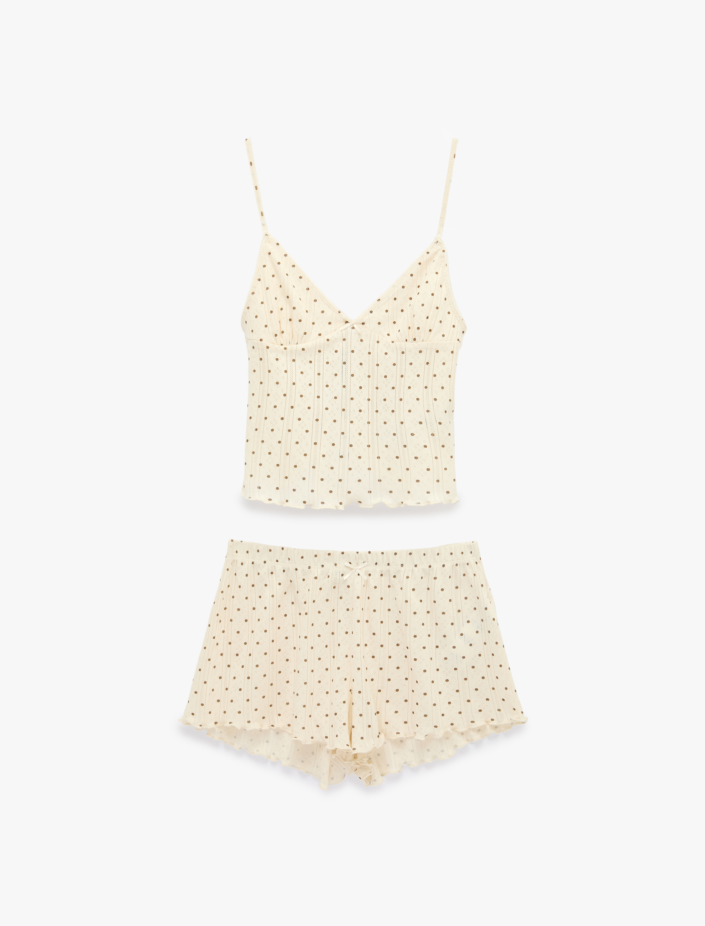   Pamuklu Askılı Şortlu Puantiyeli Pijama Takımı