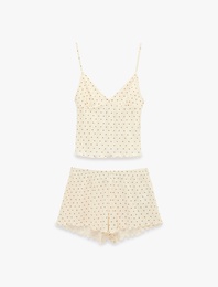 Pamuklu Askılı Şortlu Puantiyeli Pijama Takımı