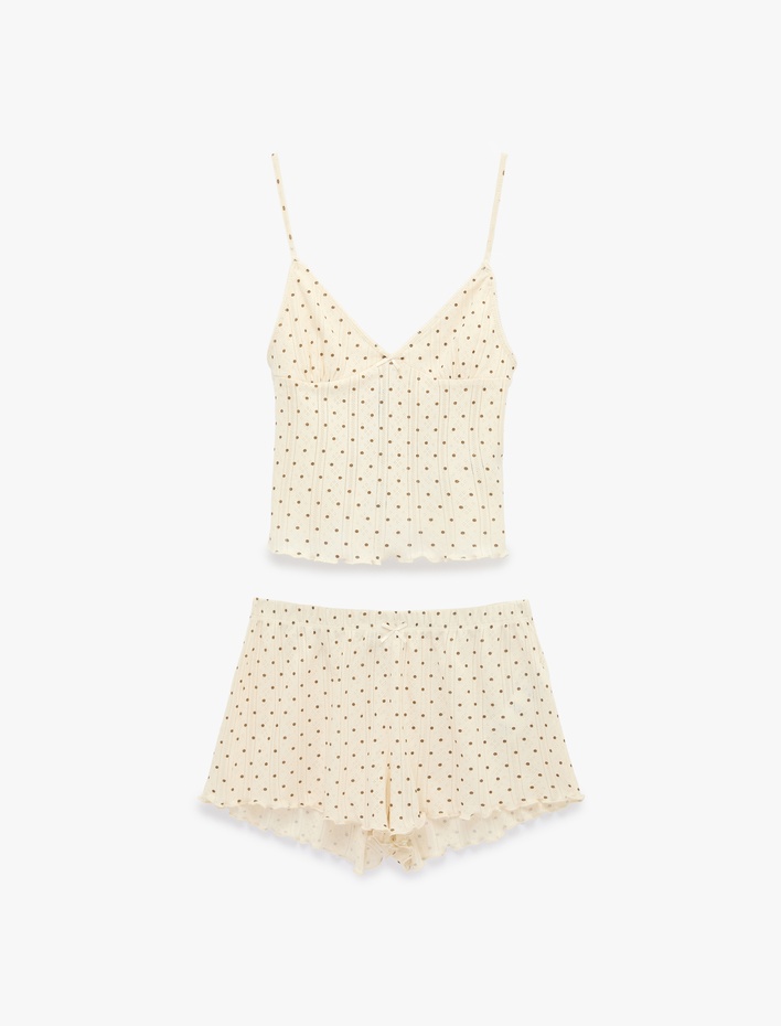  Pamuklu Askılı Şortlu Puantiyeli Pijama Takımı