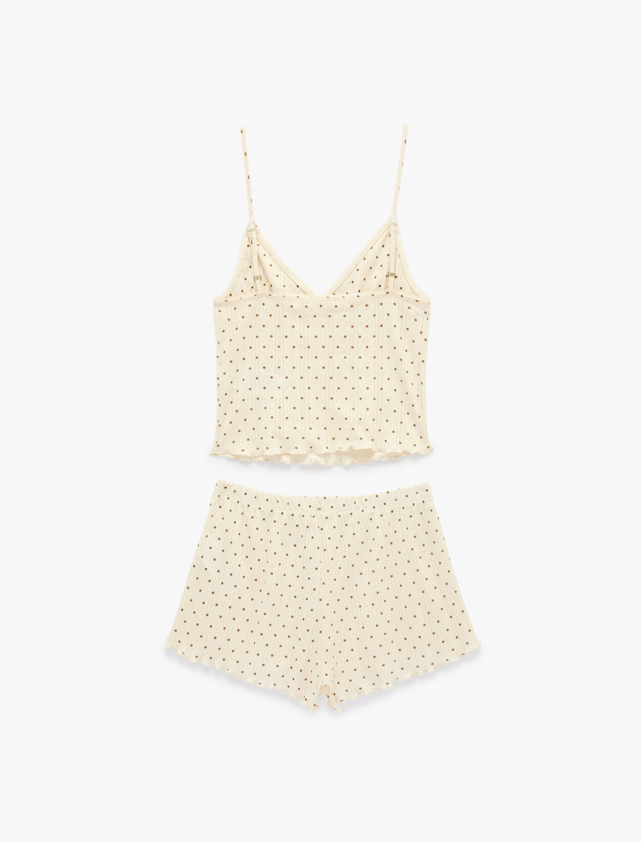   Pamuklu Askılı Şortlu Puantiyeli Pijama Takımı