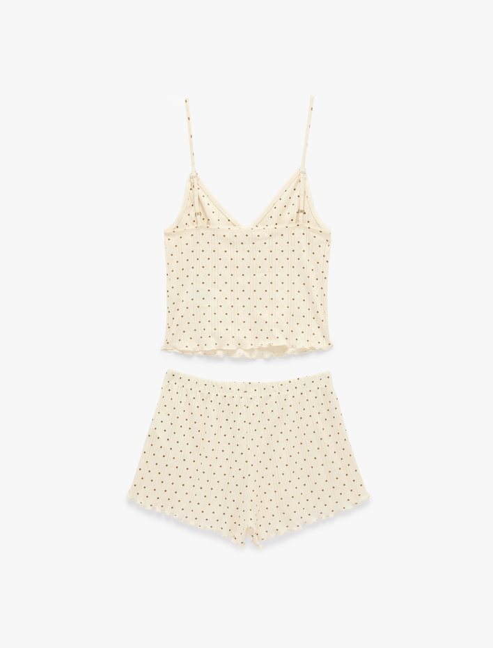  Pamuklu Askılı Şortlu Puantiyeli Pijama Takımı