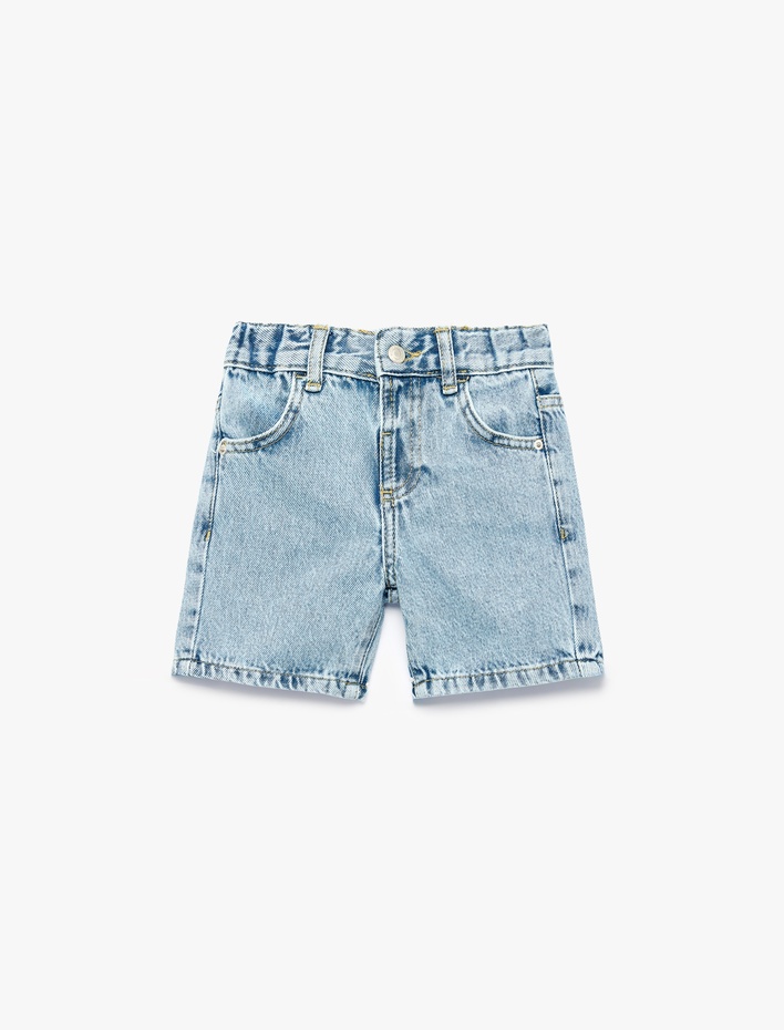 Erkek Bebek Pamuklu Düğmeli Cepli Denim Şort