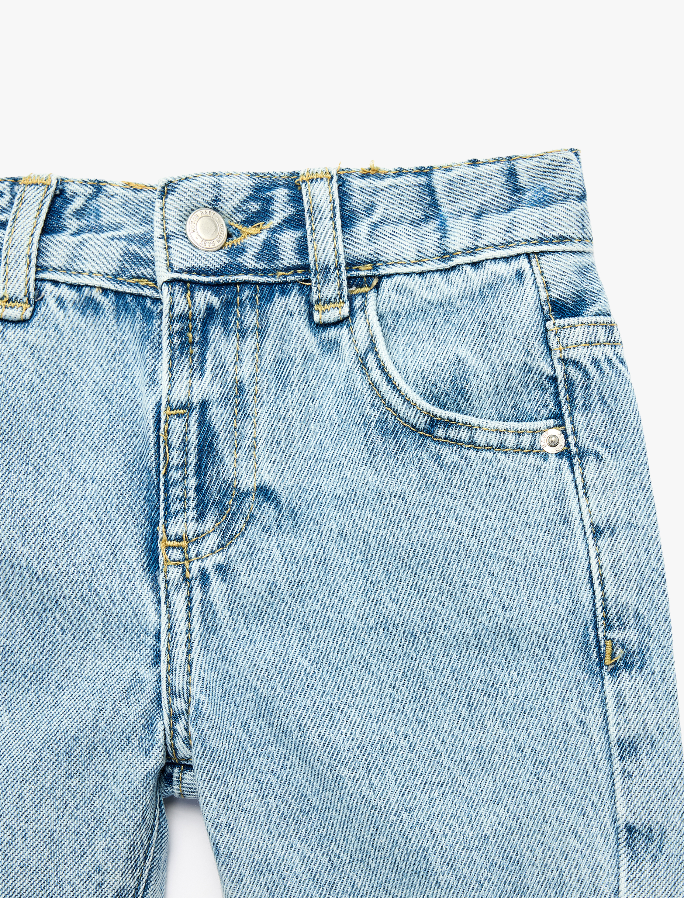  Erkek Bebek Pamuklu Düğmeli Cepli Denim Şort