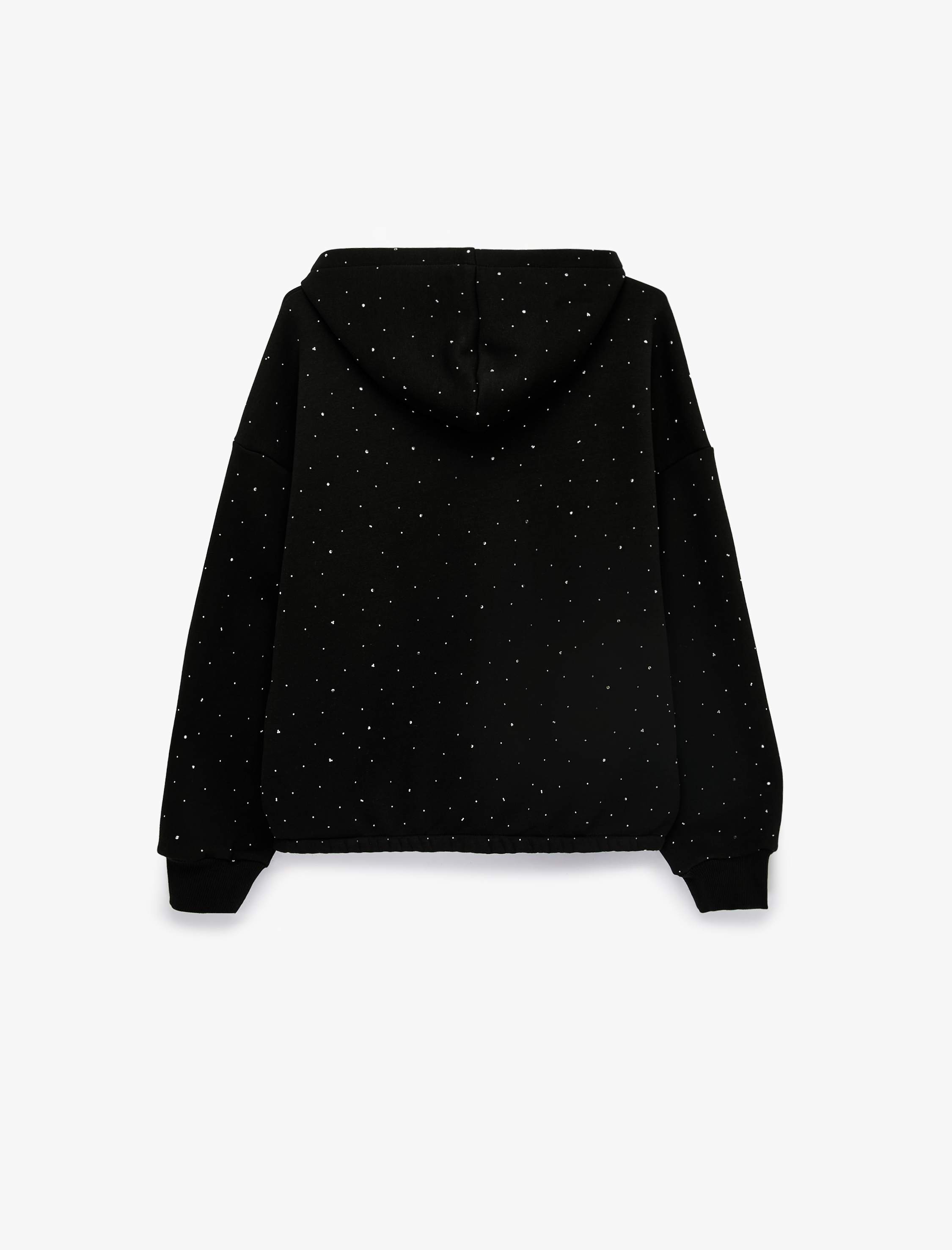   Üç İplik Şardonlu Uzun Kollu Fermuarlı Kapüşonlu Taş Detaylı Sweatshirt