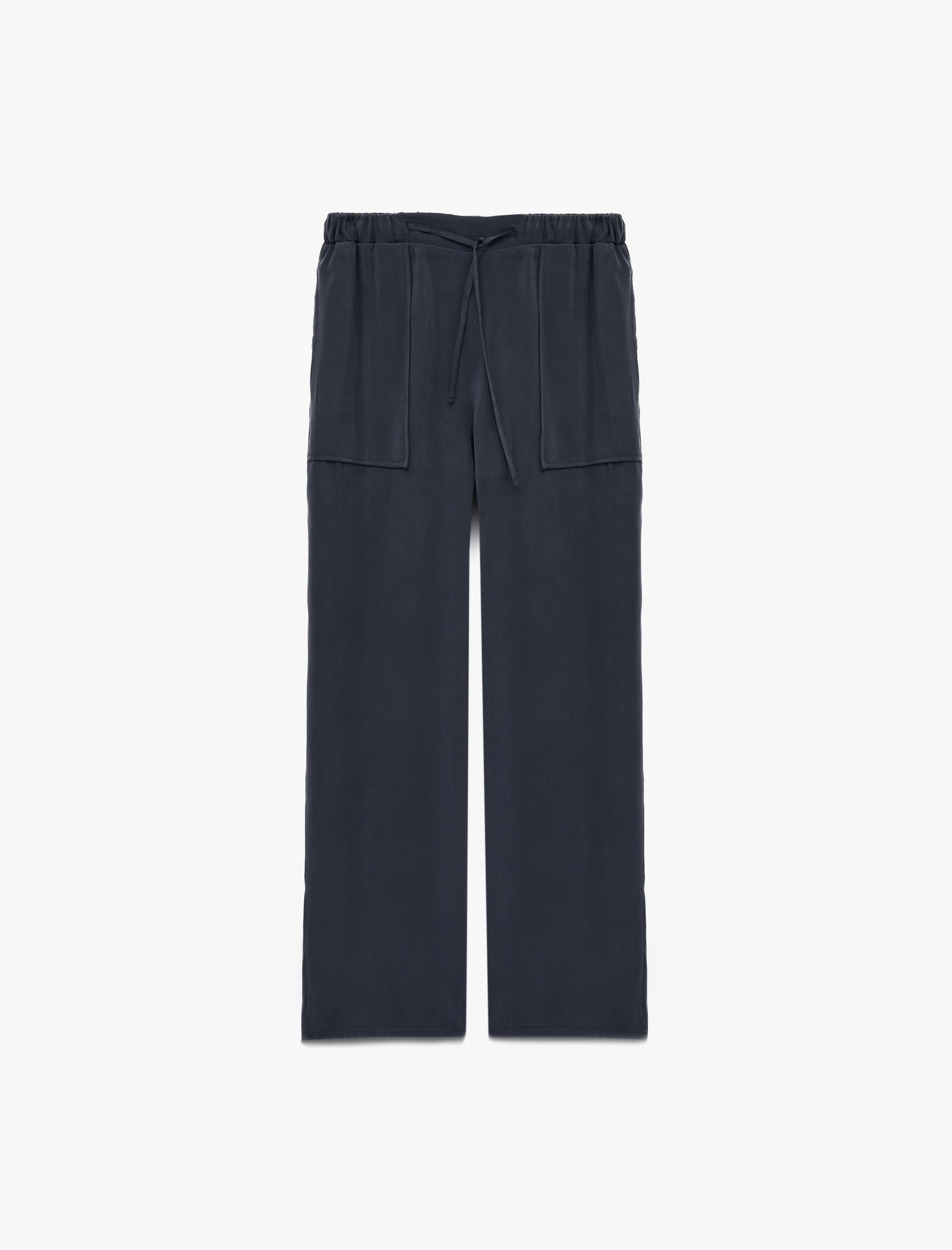   Viskon Cupro Kumaş Beli Lastikli Bağcıklı Cepli Geniş Paça Pantolon