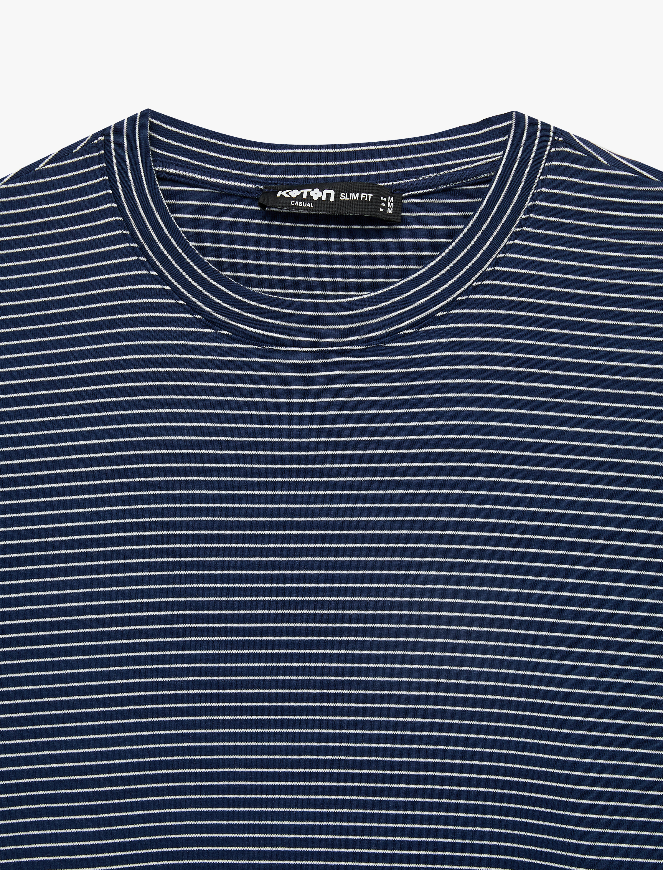   Pamuklu Kısa Kollu Bisiklet Yaka Çizgili Slim Fit Tişört
