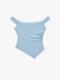 Modal Karışımlı Dantel Detaylı Slim Fit Asimetrik Kolsuz Bluz