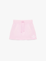 Beli Bağcıklı Slim Fit Nakışlı Mini Spor Şort Etek