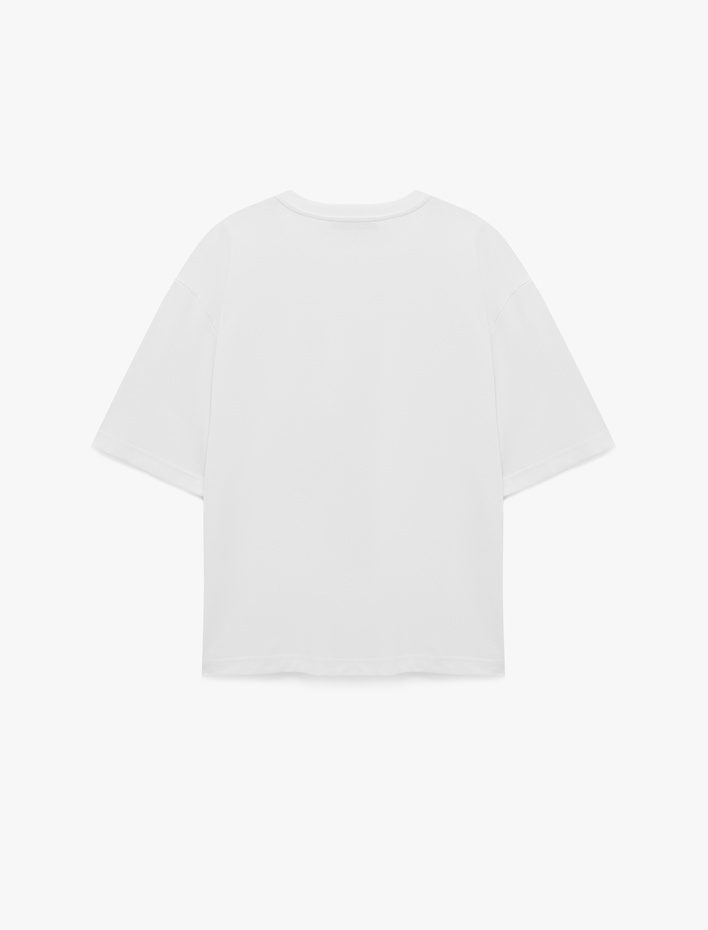  Pamuklu 3/4 Kollu Bisiklet Yaka Oversize Tişört