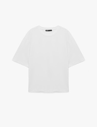 Pamuklu 3/4 Kollu Bisiklet Yaka Oversize Tişört