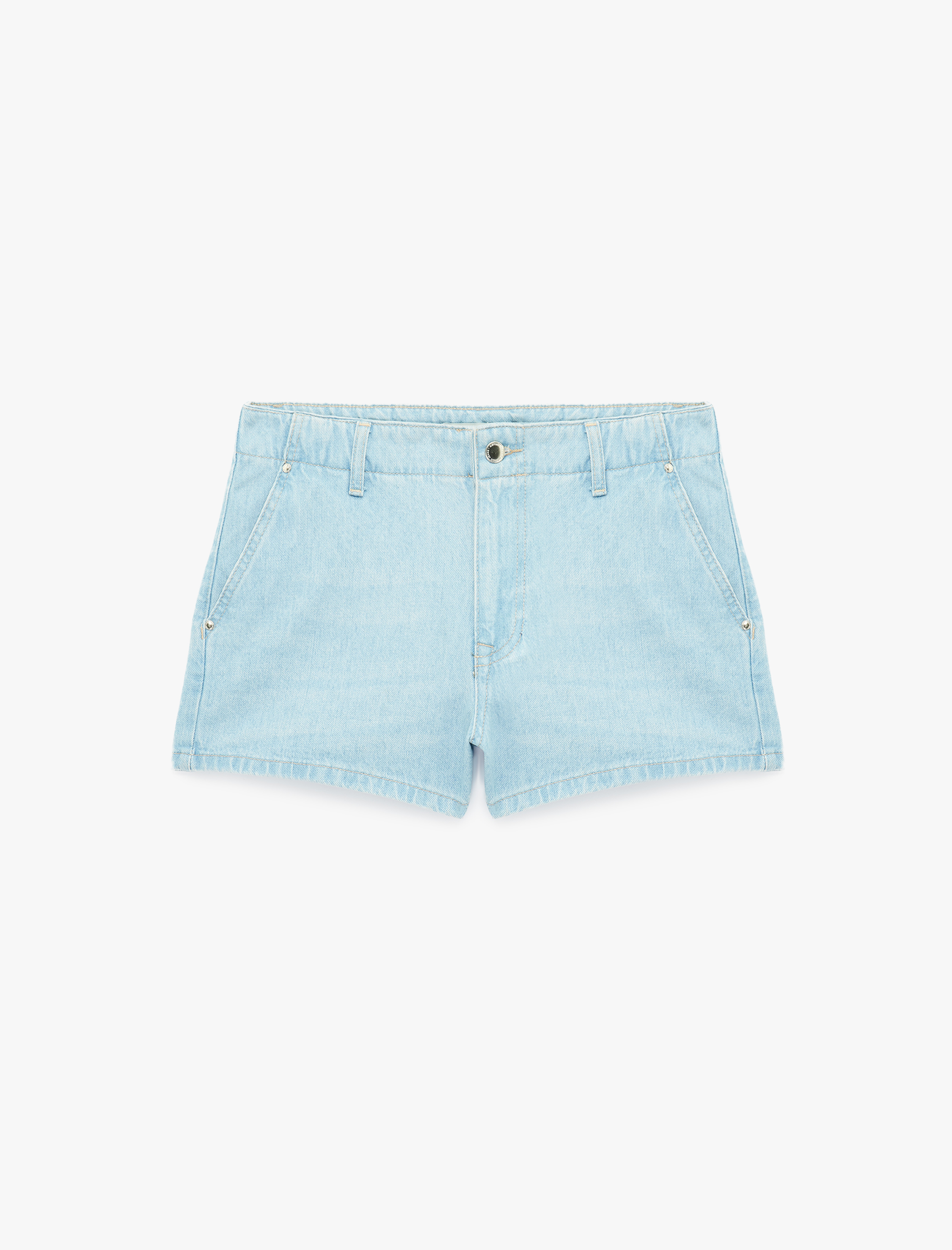   Pamuklu Düşük Bel Chino Cepli Rahat Kalıp Mini Denim Şort