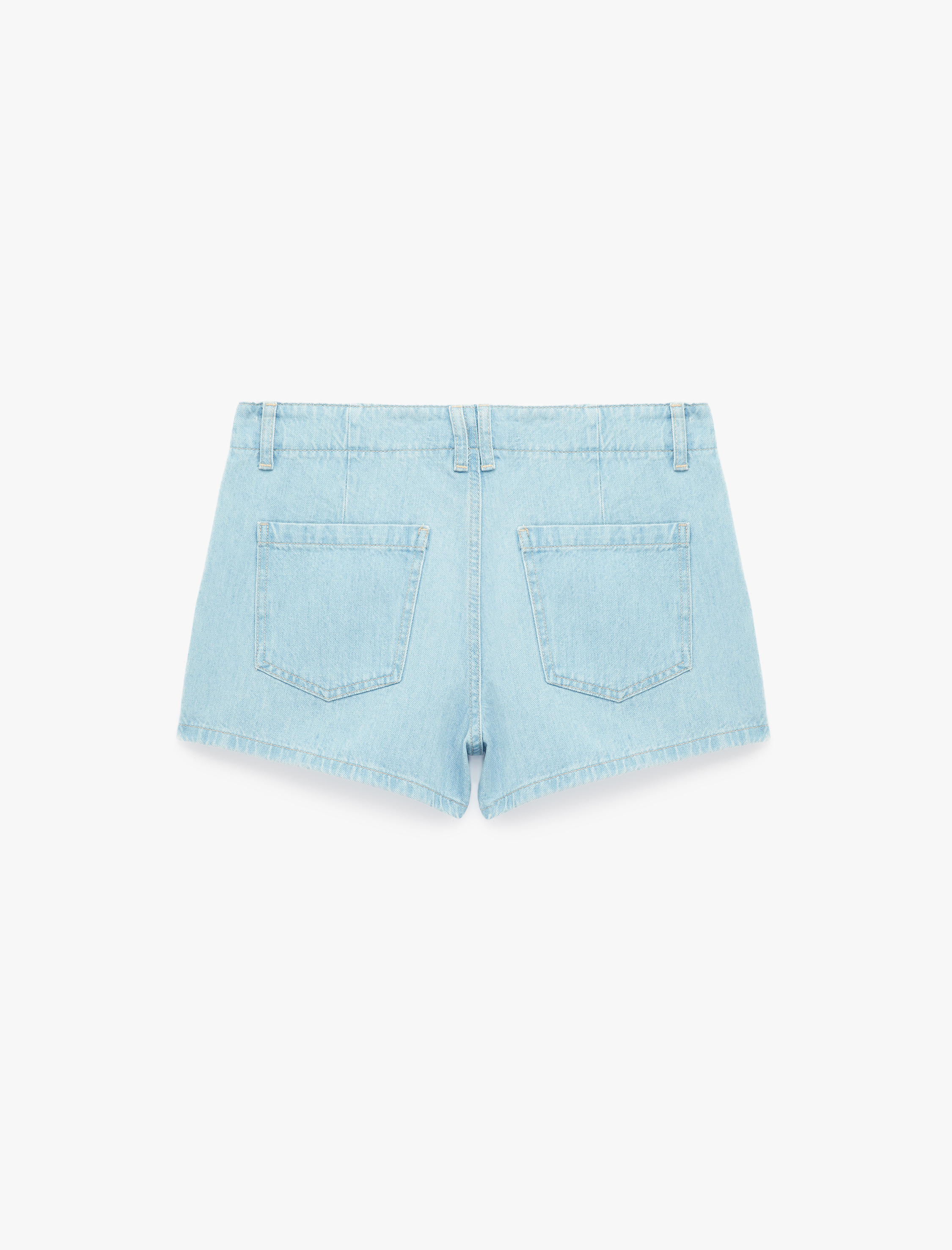   Pamuklu Düşük Bel Chino Cepli Rahat Kalıp Mini Denim Şort