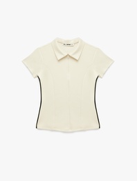 Slim Fit Viskon Karışımlı Fermuarlı Scuba Kısa Kollu Polo Yaka Tişört