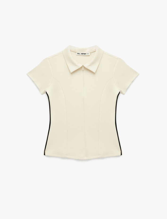  Slim Fit Viskon Karışımlı Fermuarlı Scuba Kısa Kollu Polo Yaka Tişört
