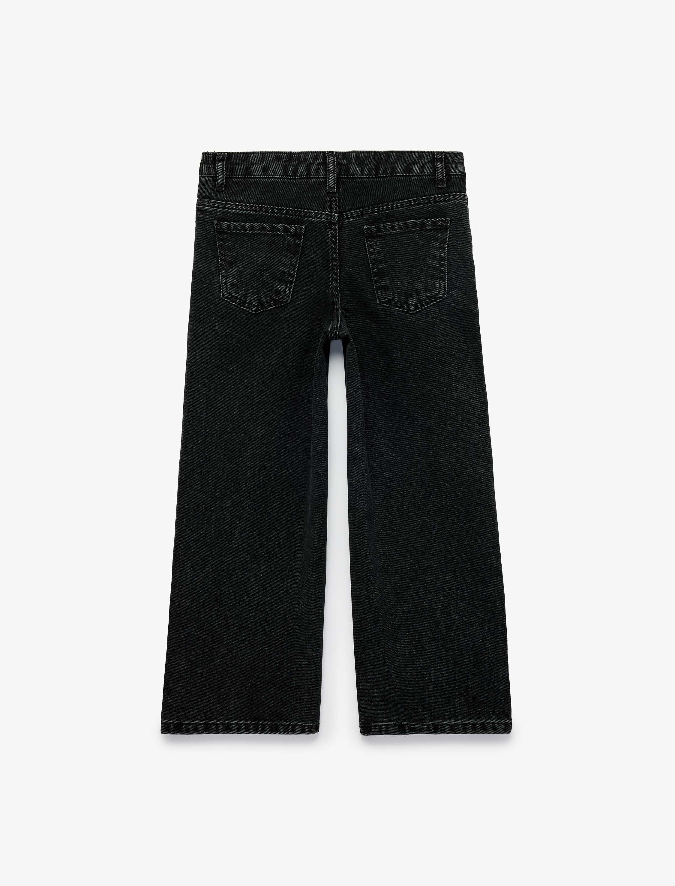  Kız Çocuk Pamuklu Zincir Detaylı Geniş Paça Denim Pantolon
