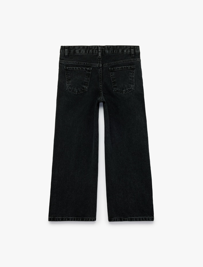 Kız Çocuk Pamuklu Zincir Detaylı Geniş Paça Denim Pantolon