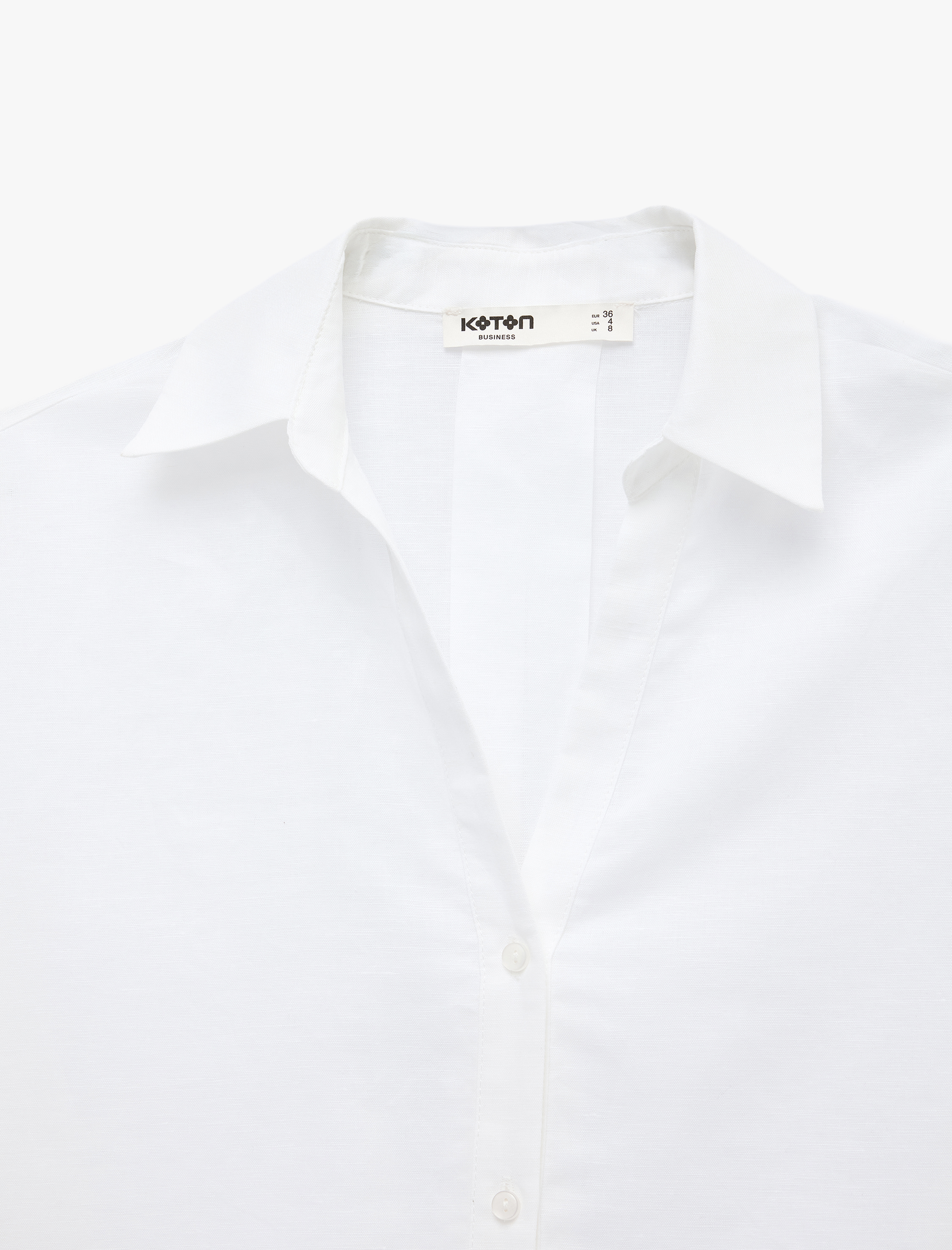   Oversize Klasik Yaka 3/4 Kollu Keten Karışımlı Gömlek