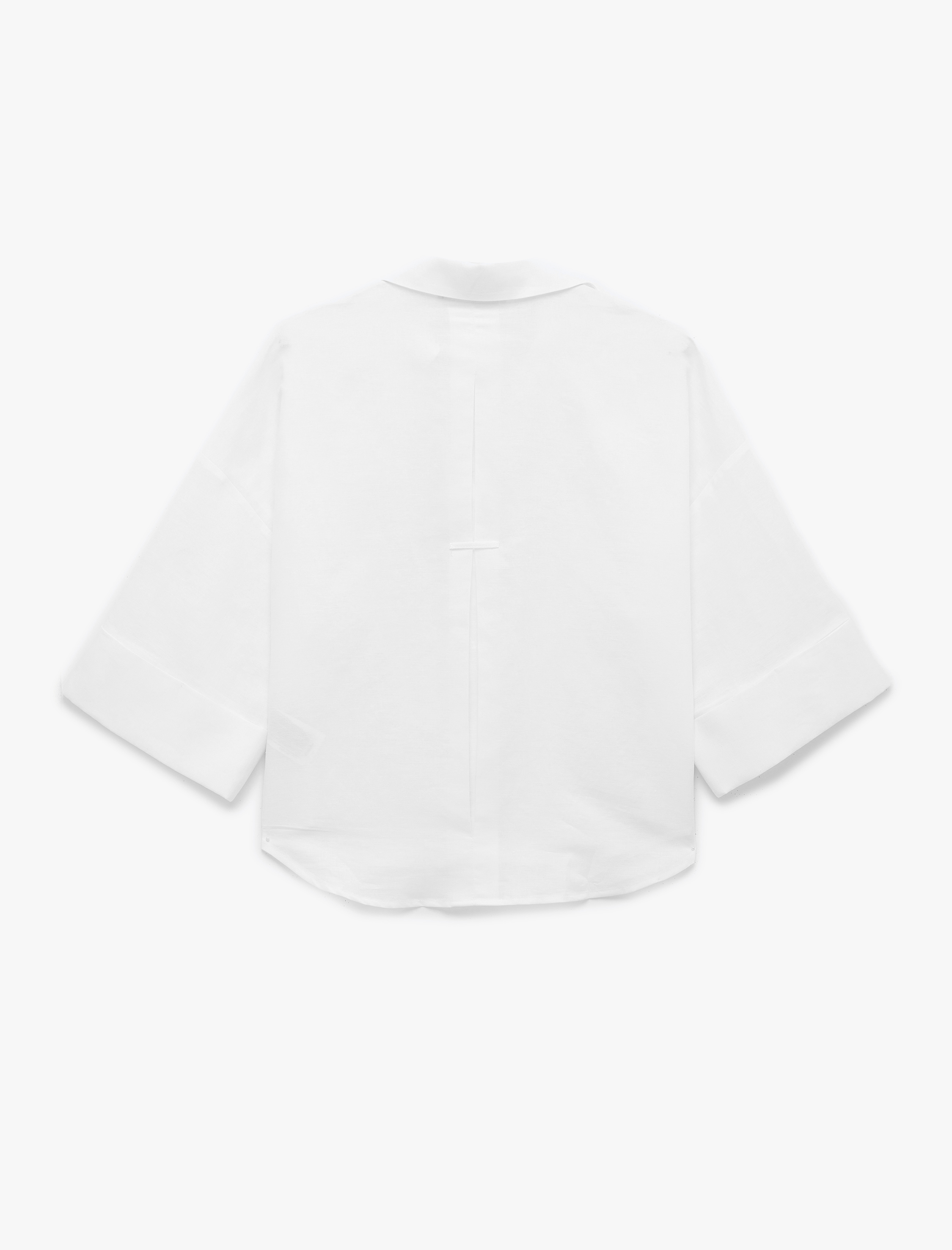   Oversize Klasik Yaka 3/4 Kollu Keten Karışımlı Gömlek