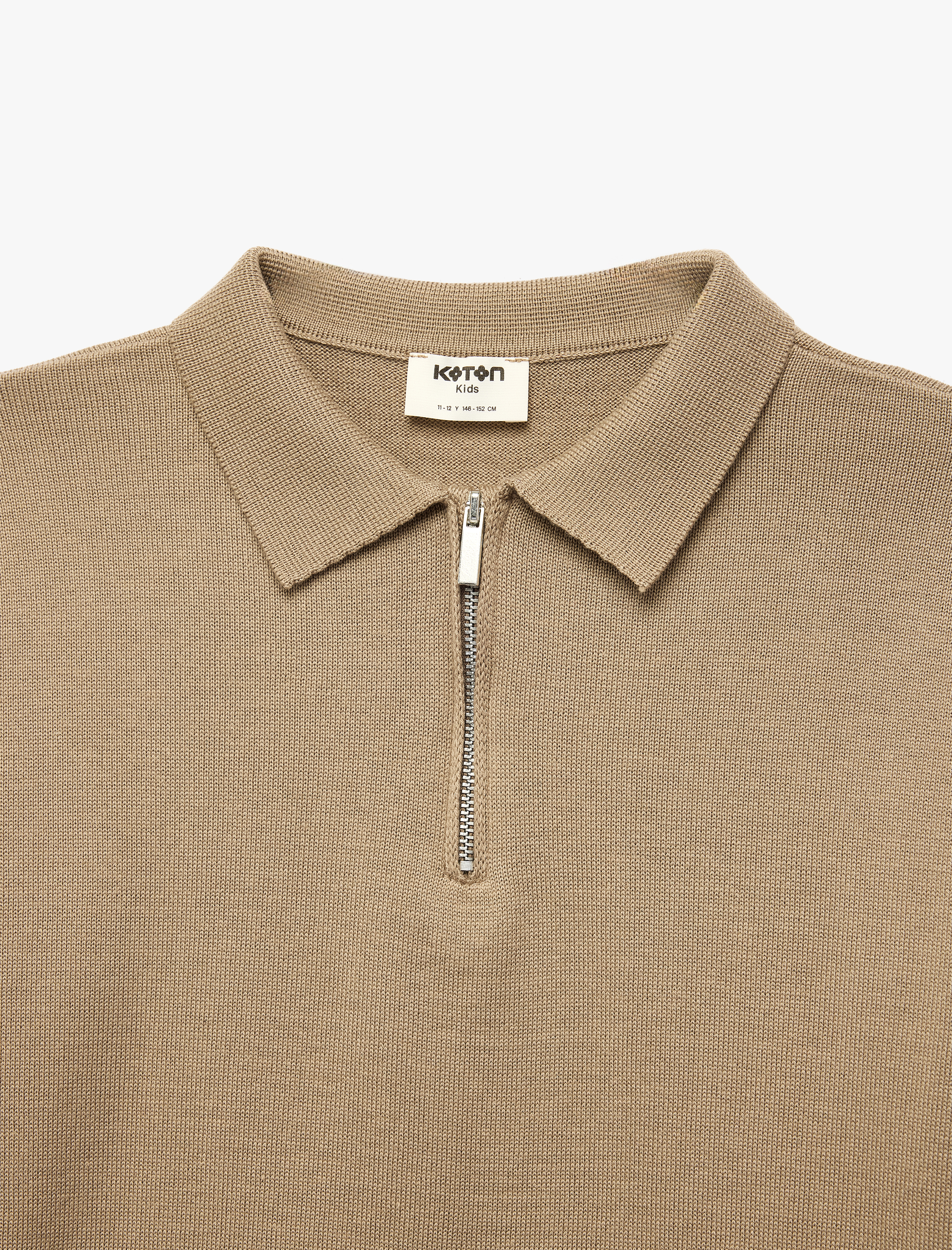  Erkek Çocuk Fermuar Detaylı Uzun Kollu Polo Yaka Triko Kazak