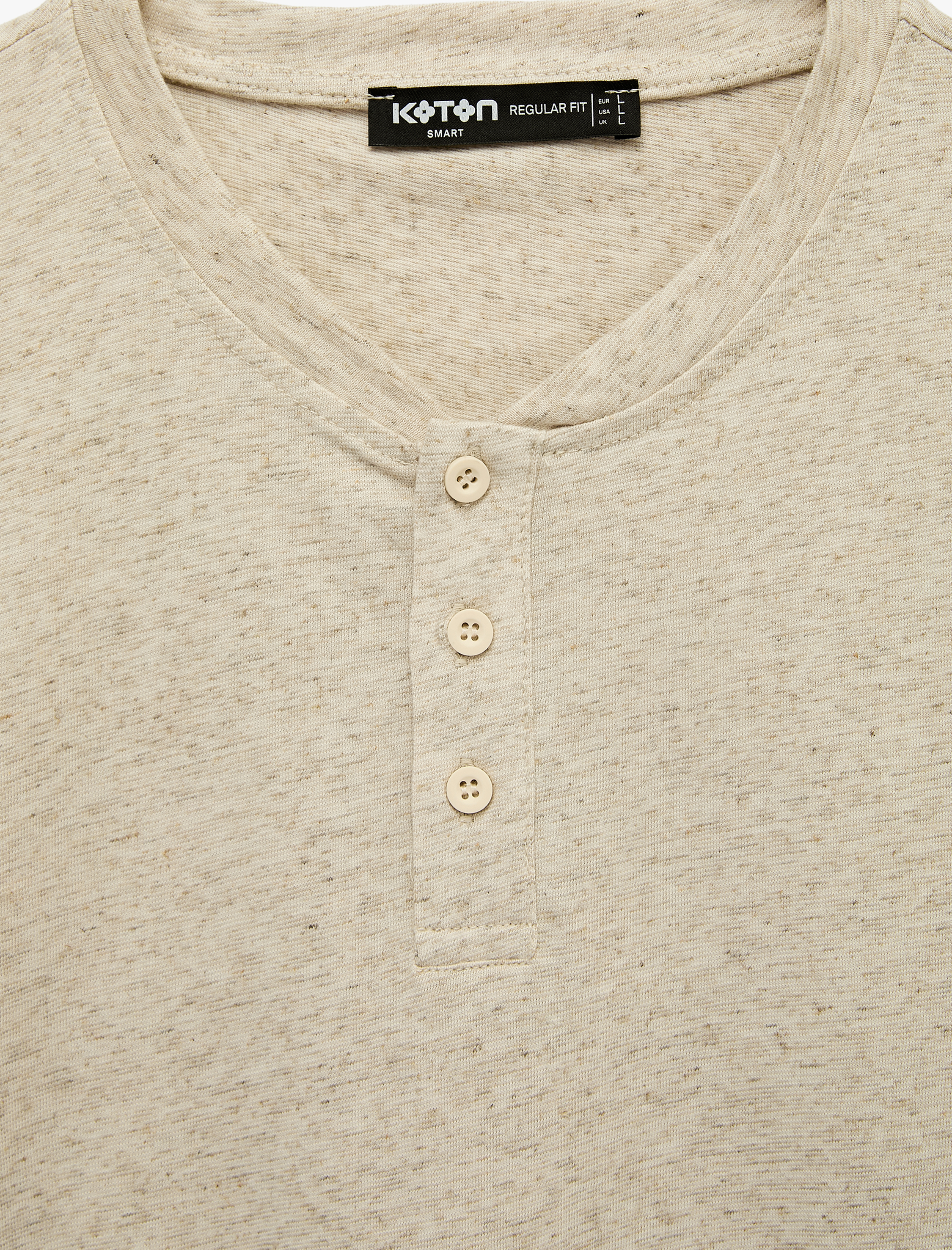   Keten Karışımlı Regular Fit Düğmeli Henley Yaka Kısa Kollu Tişört