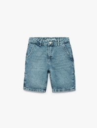 Pamuklu Cep Detaylı Denim Şort