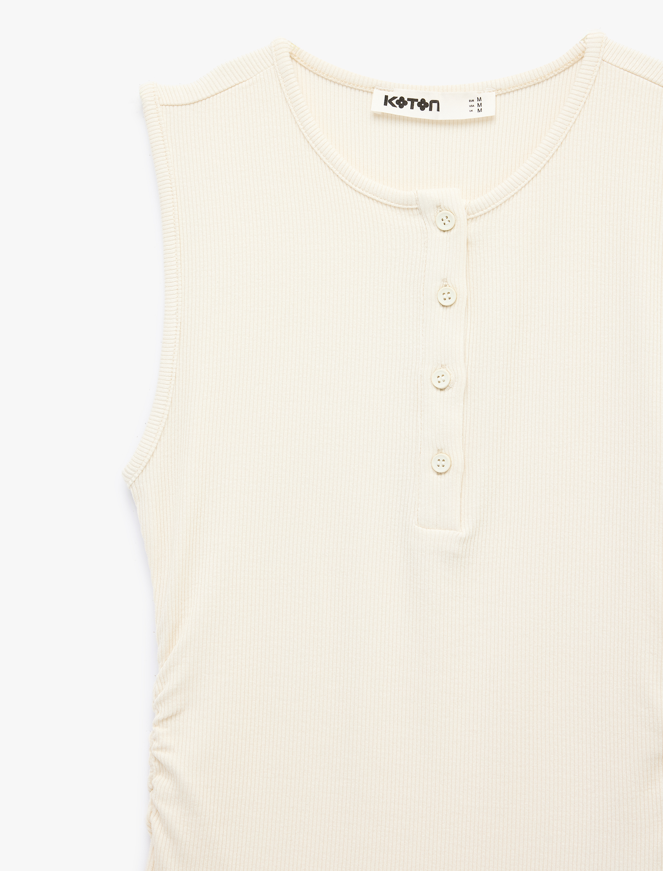   Ribanalı Düğmeli Yuvarlak Henley Yaka Fitilli Atlet