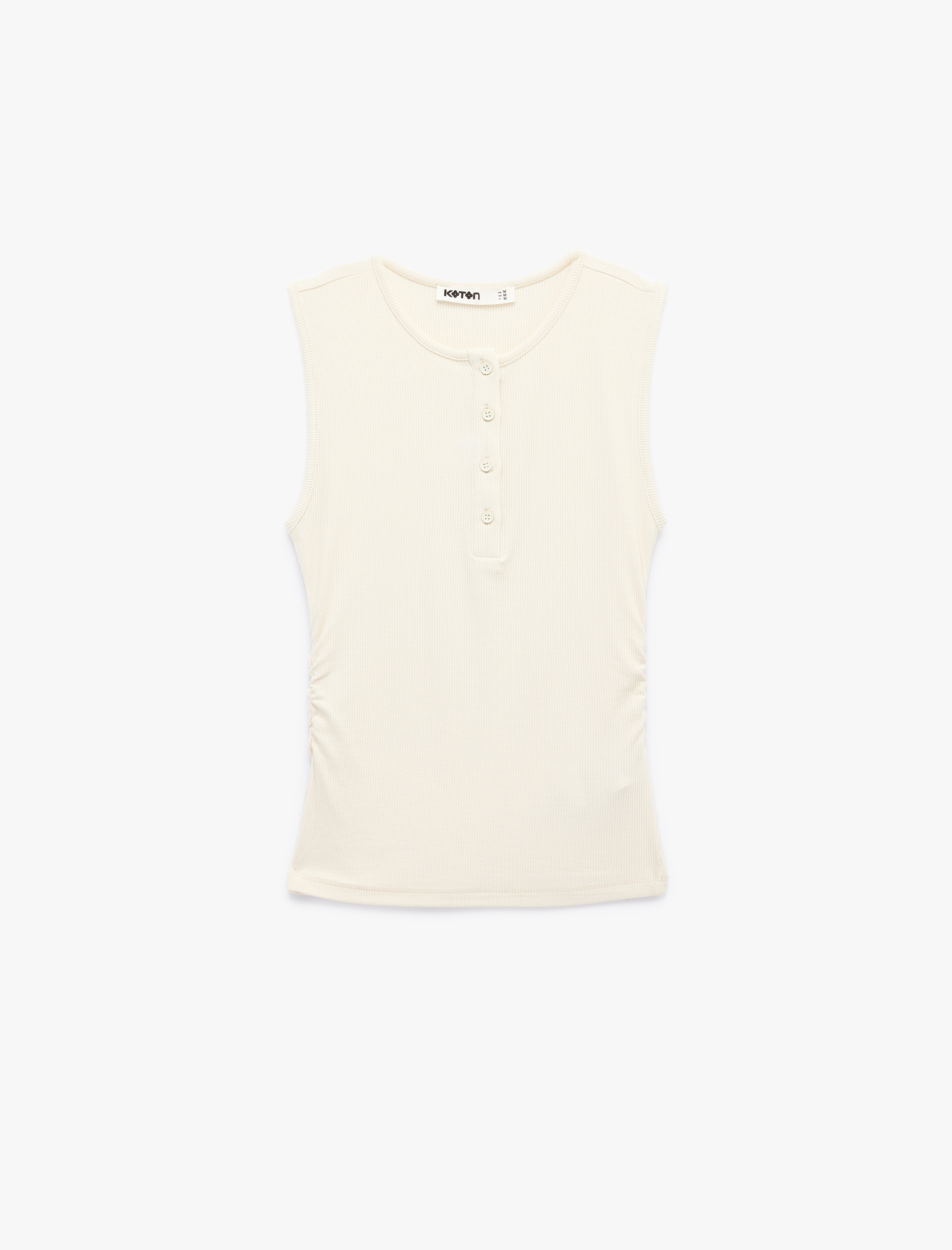   Ribanalı Düğmeli Yuvarlak Henley Yaka Fitilli Atlet