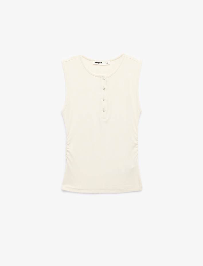  Ribanalı Düğmeli Yuvarlak Henley Yaka Fitilli Atlet