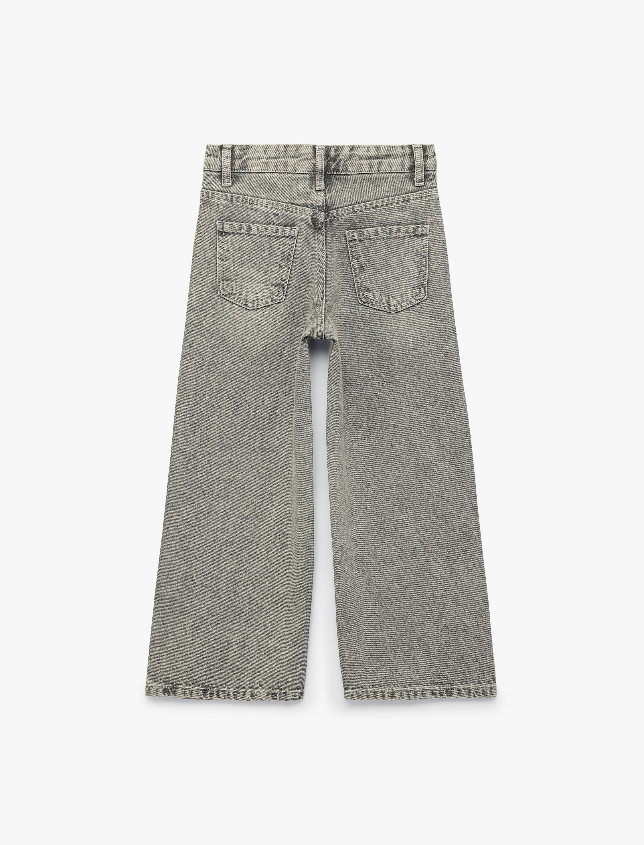  Kız Çocuk Taş İşlemeli Pamuklu Geniş Paça Denim Pantolon