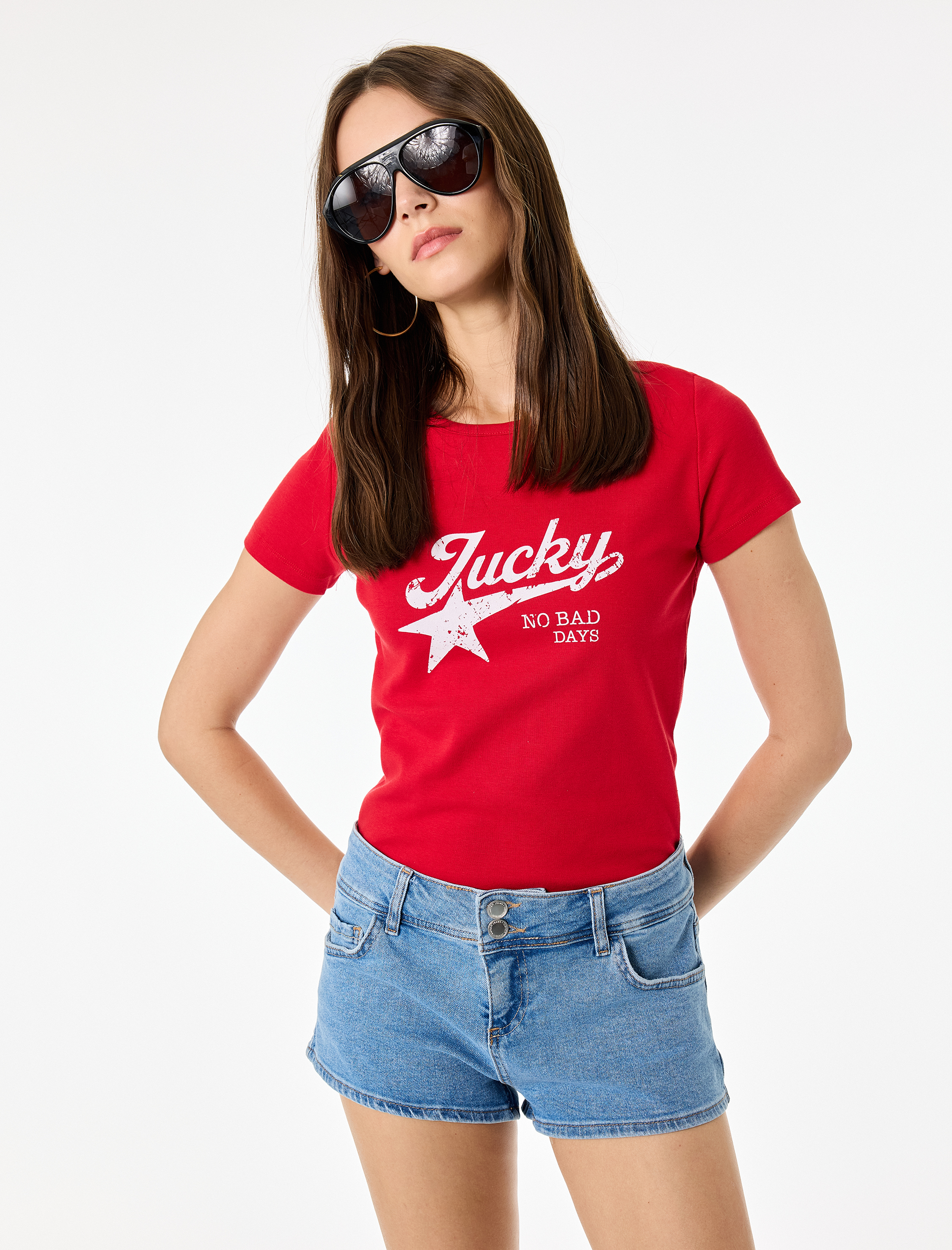   Pamuklu Slim Fit Kısa Kollu Bisiklet Yaka Baskılı Tişört