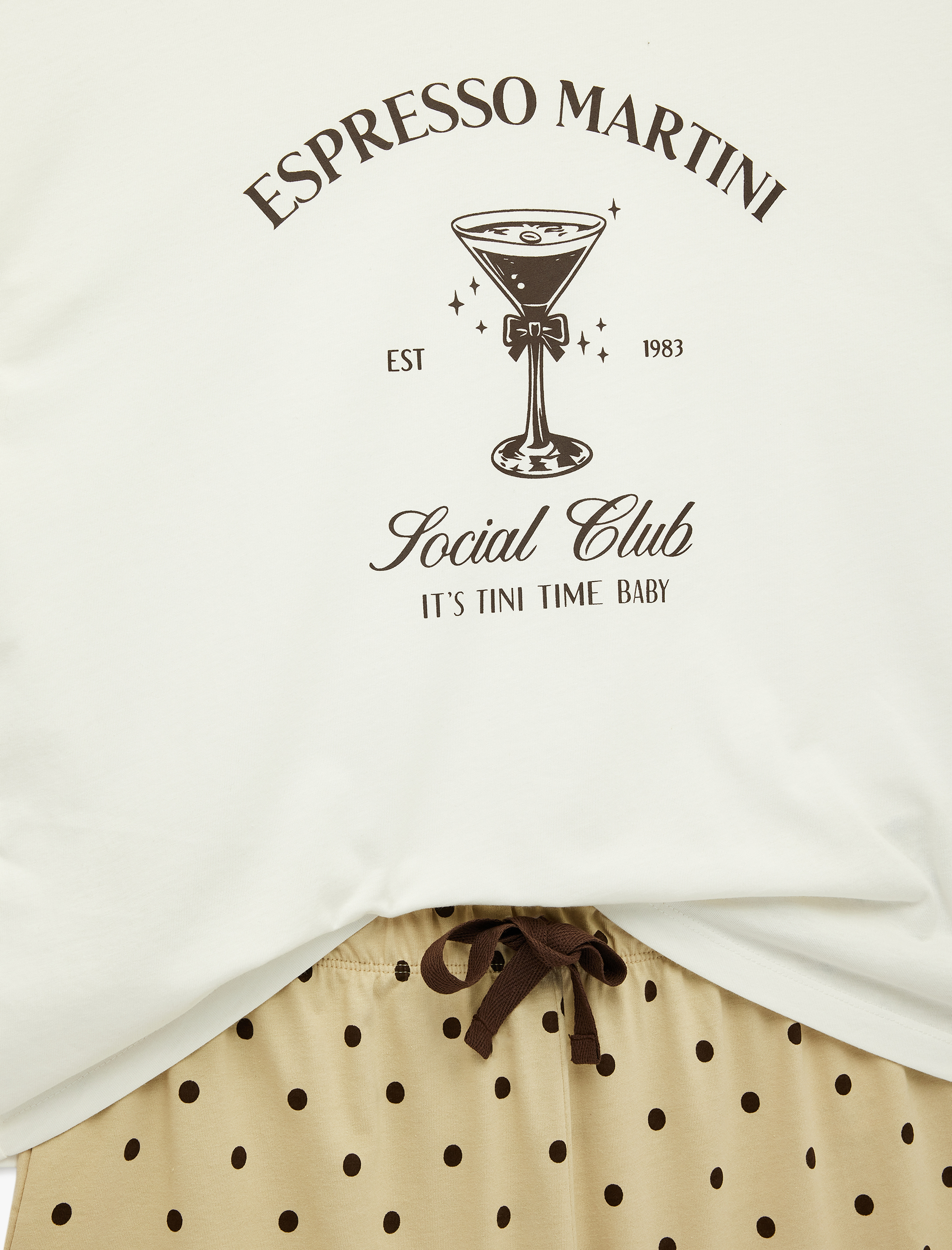   Pamuklu Kısa Kollu Bisiklet Yaka Baskılı Pijama Takımı