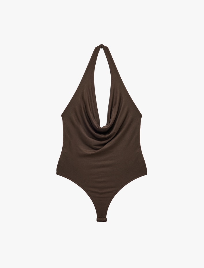  Sırt Dekolteli Degaje Yaka Bodysuit
